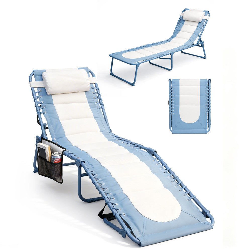 KEPLIN Foldable Sun Lounger Chair - Outdoor Garden Recliner with Color Block Design, 4 Position Adjustable Backrest, Padded 600D Oxford Fabric, Portable Patio Camping Deck Chair 110kg