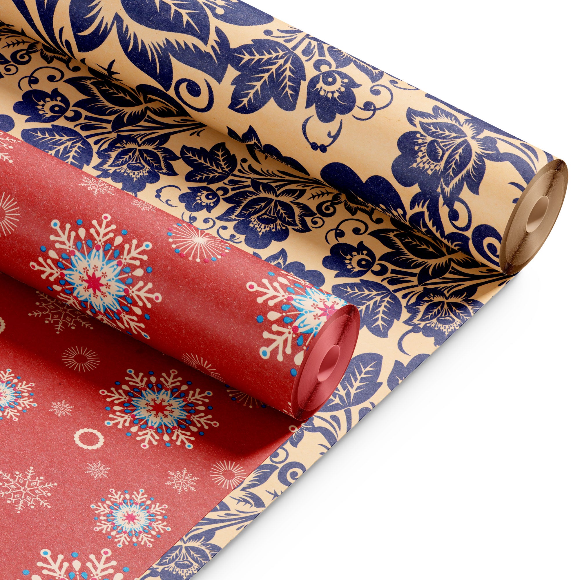 Kraft & Co 2 Pack Christmas Wrapping Paper Roll - Festive Designed Recyclable Kraft Paper, Perfect for Holiday Gifts, Arts & Crafts-Wrapping for a Merry Christmas (44.5cm x 25m)