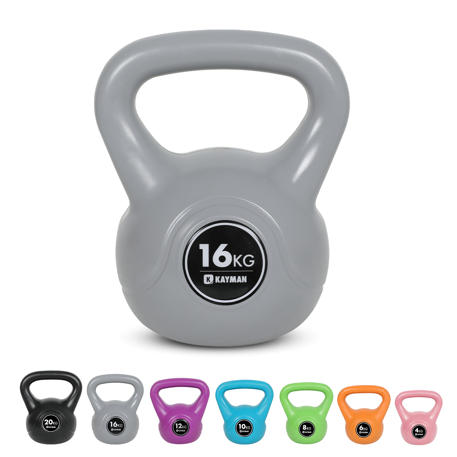 Kayman Kettlebell 4KG, 6KG, 8KG, 12KG, 16KG, 20KG - Ergonomic Handle & Flat Bottom for Stability - Home Gym Weight for Strength Training & Cardio - Versatile Range for Fitness Workouts