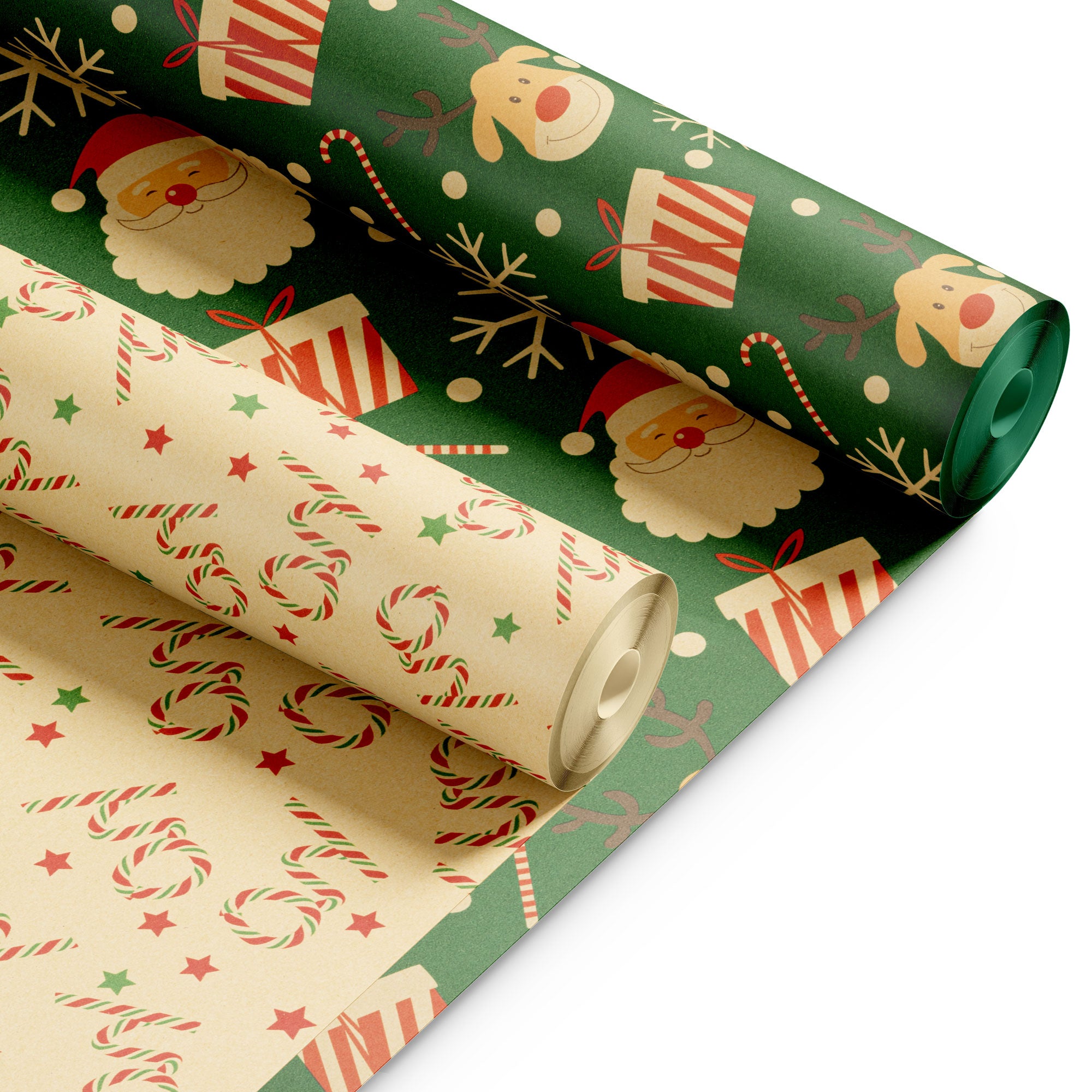 Kraft & Co 2 Pack Christmas Wrapping Paper Roll - Festive Designed Recyclable Kraft Paper, Perfect for Holiday Gifts, Arts & Crafts-Wrapping for a Merry Christmas (44.5cm x 25m)