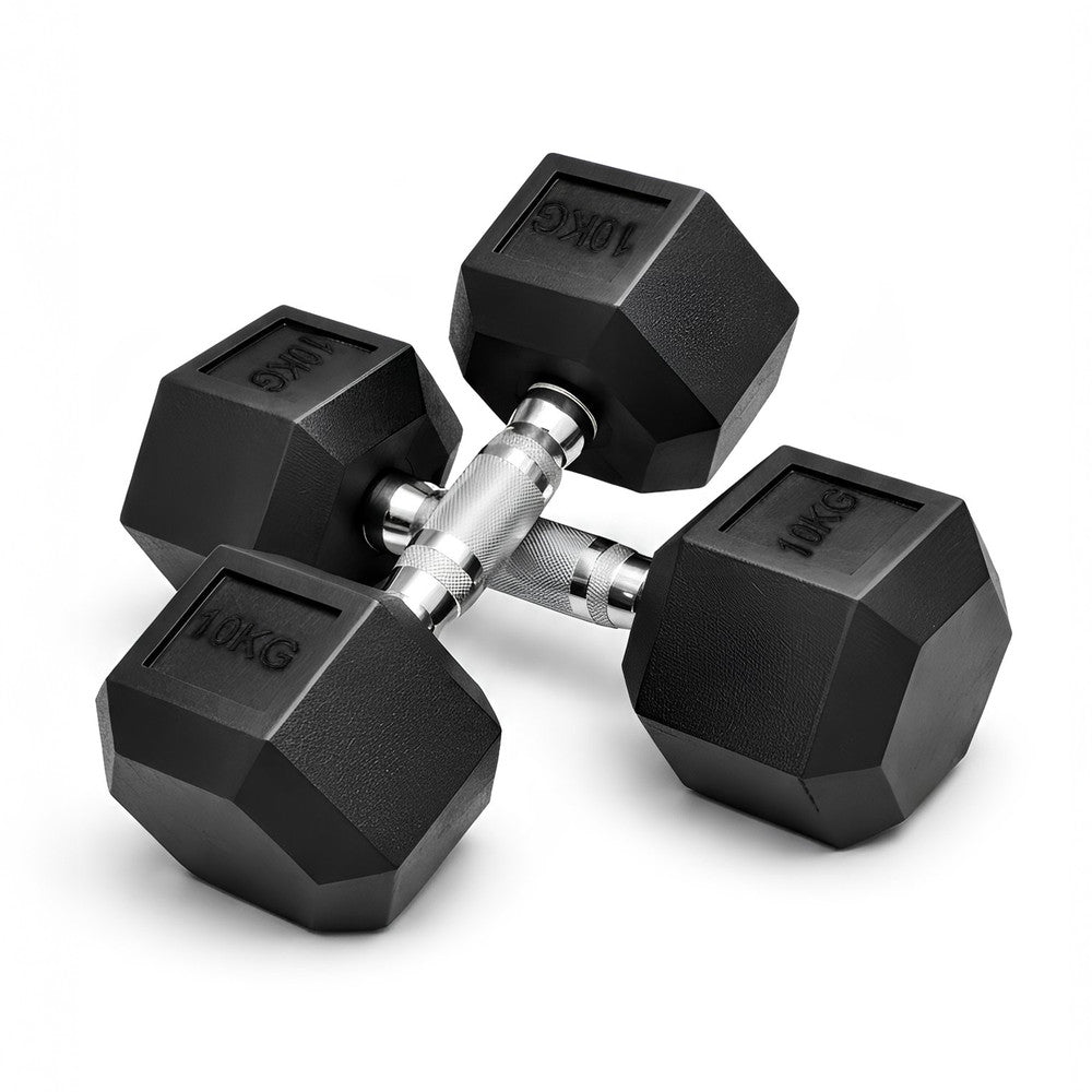 KAYMAN Rubber Hex Dumbbells Pair 10kg