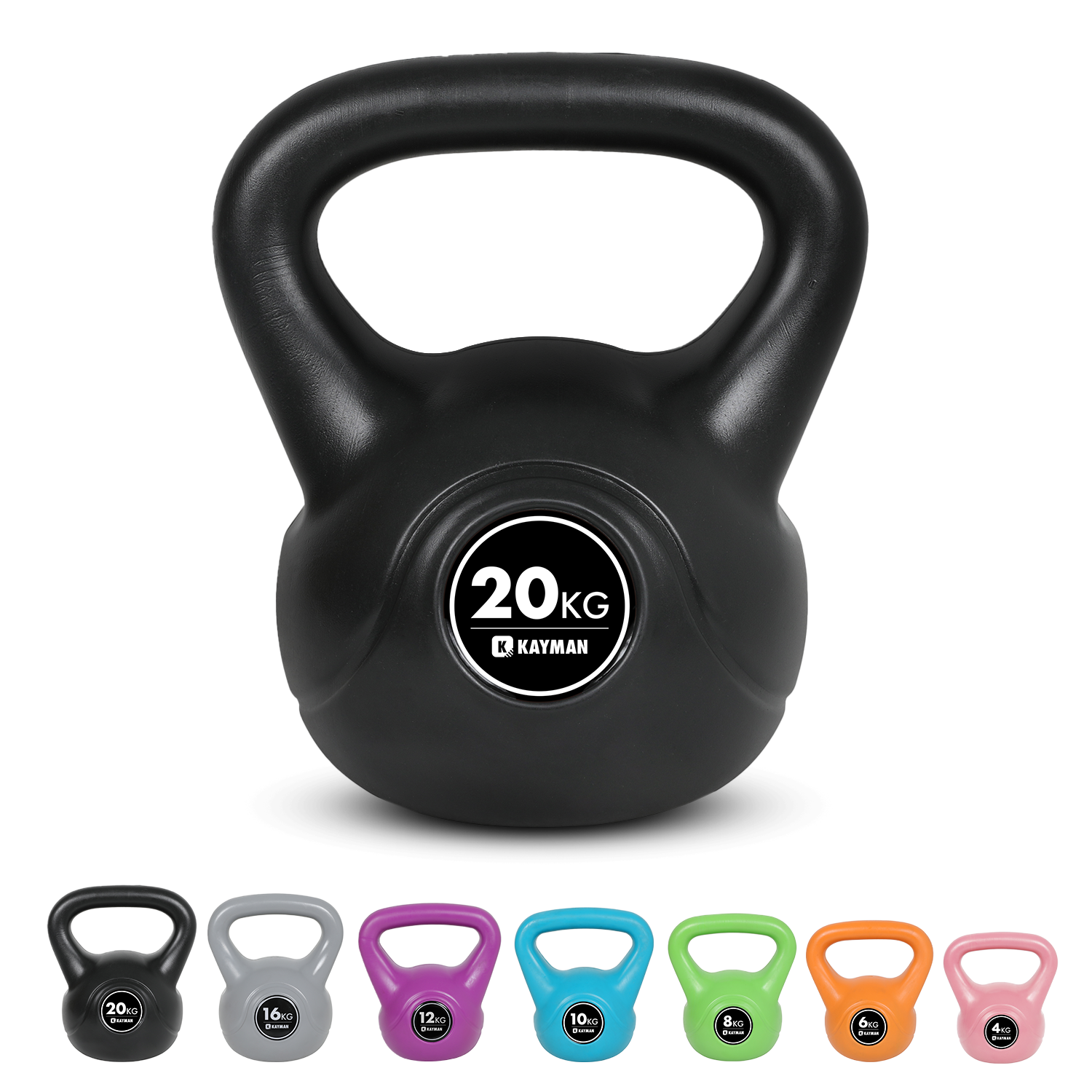Kayman Kettlebell 4KG, 6KG, 8KG, 12KG, 16KG, 20KG - Ergonomic Handle & Flat Bottom for Stability - Home Gym Weight for Strength Training & Cardio - Versatile Range for Fitness Workouts