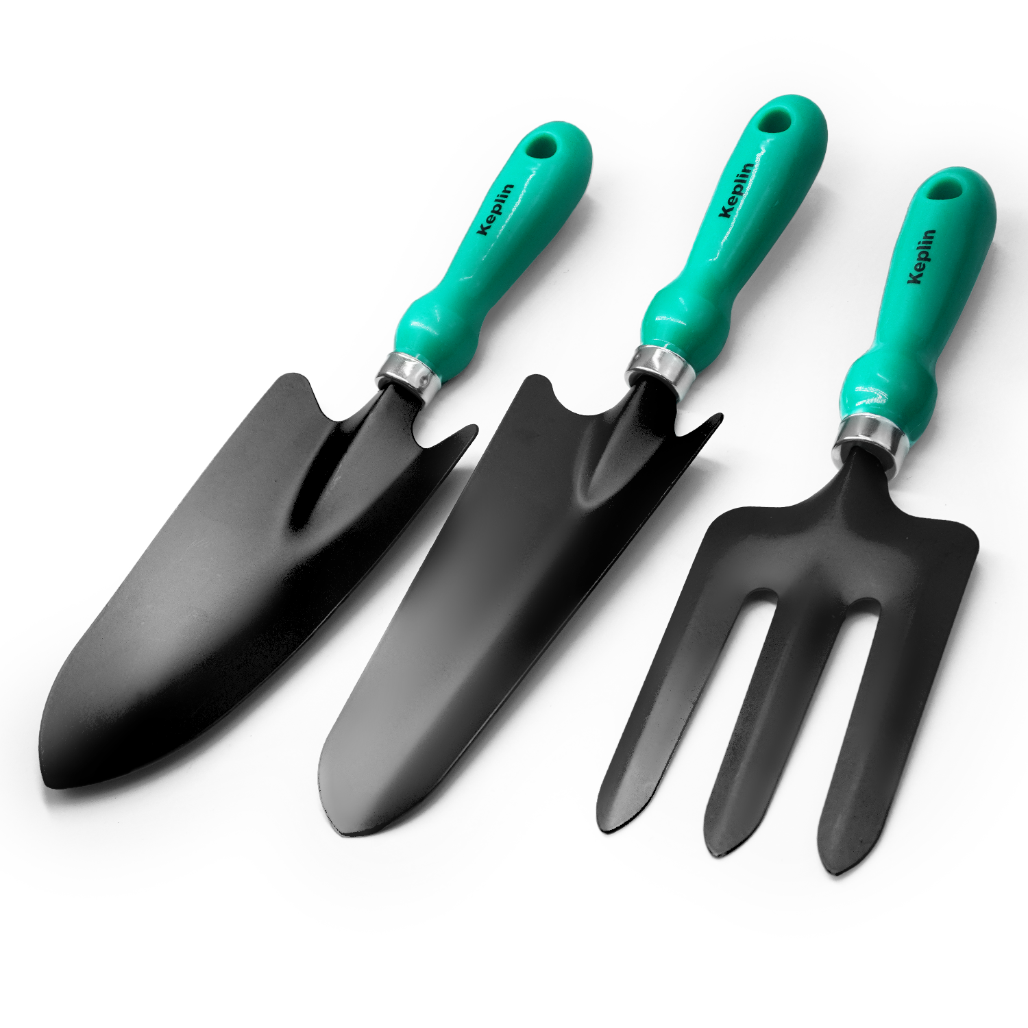 Keplin - 3pc Garden Tool Set - Carbon Steel Blades & PP Handles - Includes Trowel, Transplanting Trowel & Fork - Durable & Weatherproof - 11.5cm Handles - Essential for Digging, Planting & Weeding