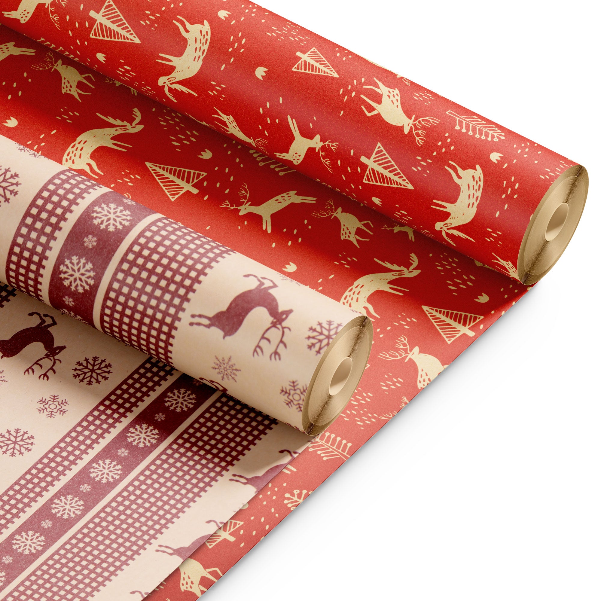 Kraft & Co 2 Pack Christmas Wrapping Paper Roll - Festive Designed Recyclable Kraft Paper, Perfect for Holiday Gifts, Arts & Crafts-Wrapping for a Merry Christmas (44.5cm x 25m)