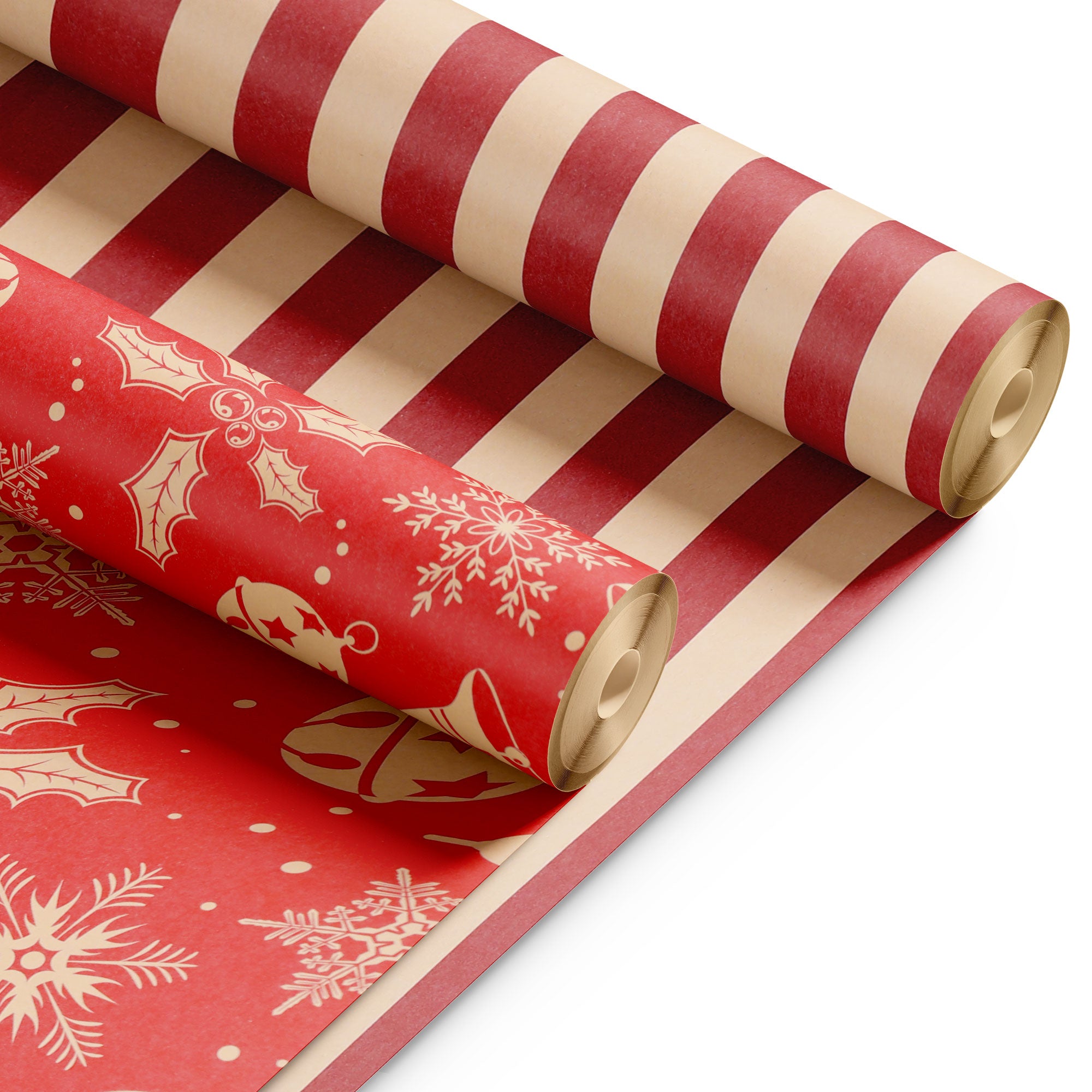 Kraft & Co 2 Pack Christmas Wrapping Paper Roll - Festive Designed Recyclable Kraft Paper, Perfect for Holiday Gifts, Arts & Crafts-Wrapping for a Merry Christmas (44.5cm x 25m)