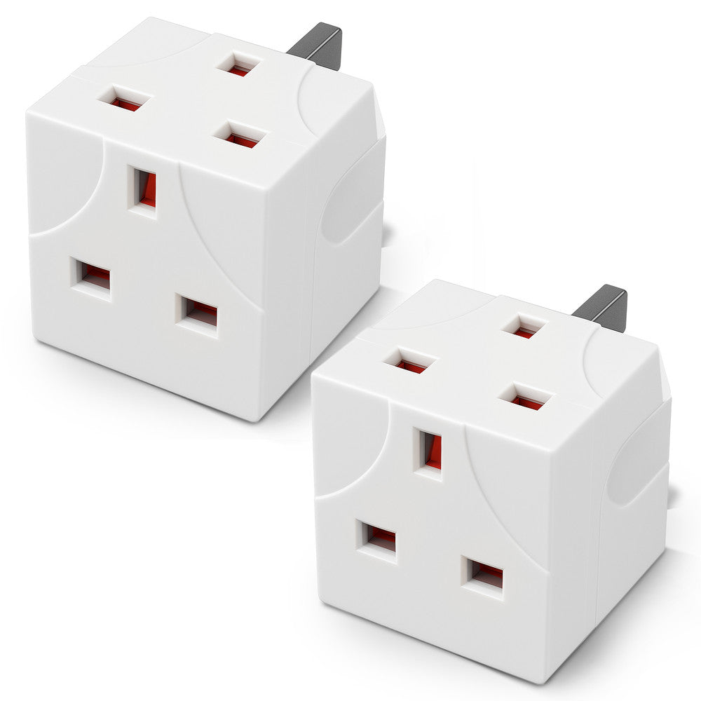 Desiretech 2 Way Adaptor – UK Double Plug Adapter with 13A Fuse – Compact Multi Plug Socket for Home & Office – Dual Extension Plug for Appliances, TV, PC, Kitchen & Lighting – White