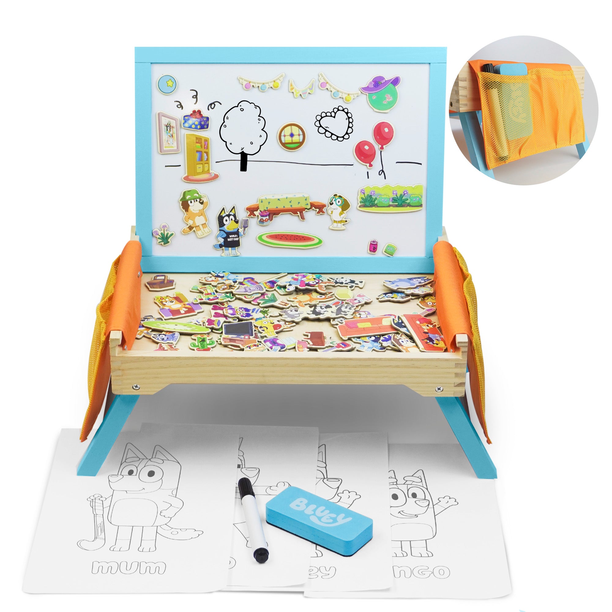 Bluey 102D Creation Station - 2 in 1 Magnetic Whiteboard & Lap Tray for Kids 3+, Portable, Sturdy & FSC-Certified, Compact & Kid-Safe