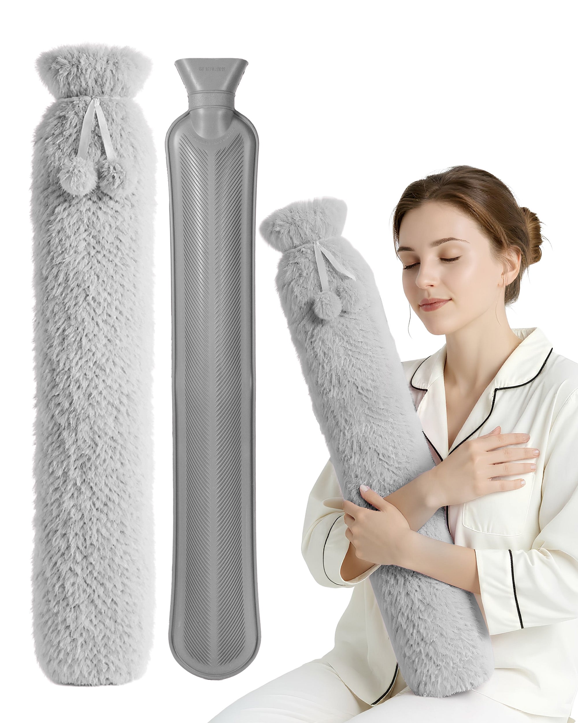 Luxury Hot Water Bottle - Extra Soft Cover, Thermal Rubber Bottle Covered with Premium Faux Fur