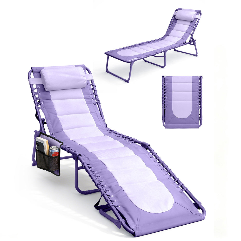 KEPLIN Foldable Sun Lounger Chair - Outdoor Garden Recliner with Color Block Design, 4 Position Adjustable Backrest, Padded 600D Oxford Fabric, Portable Patio Camping Deck Chair 110kg