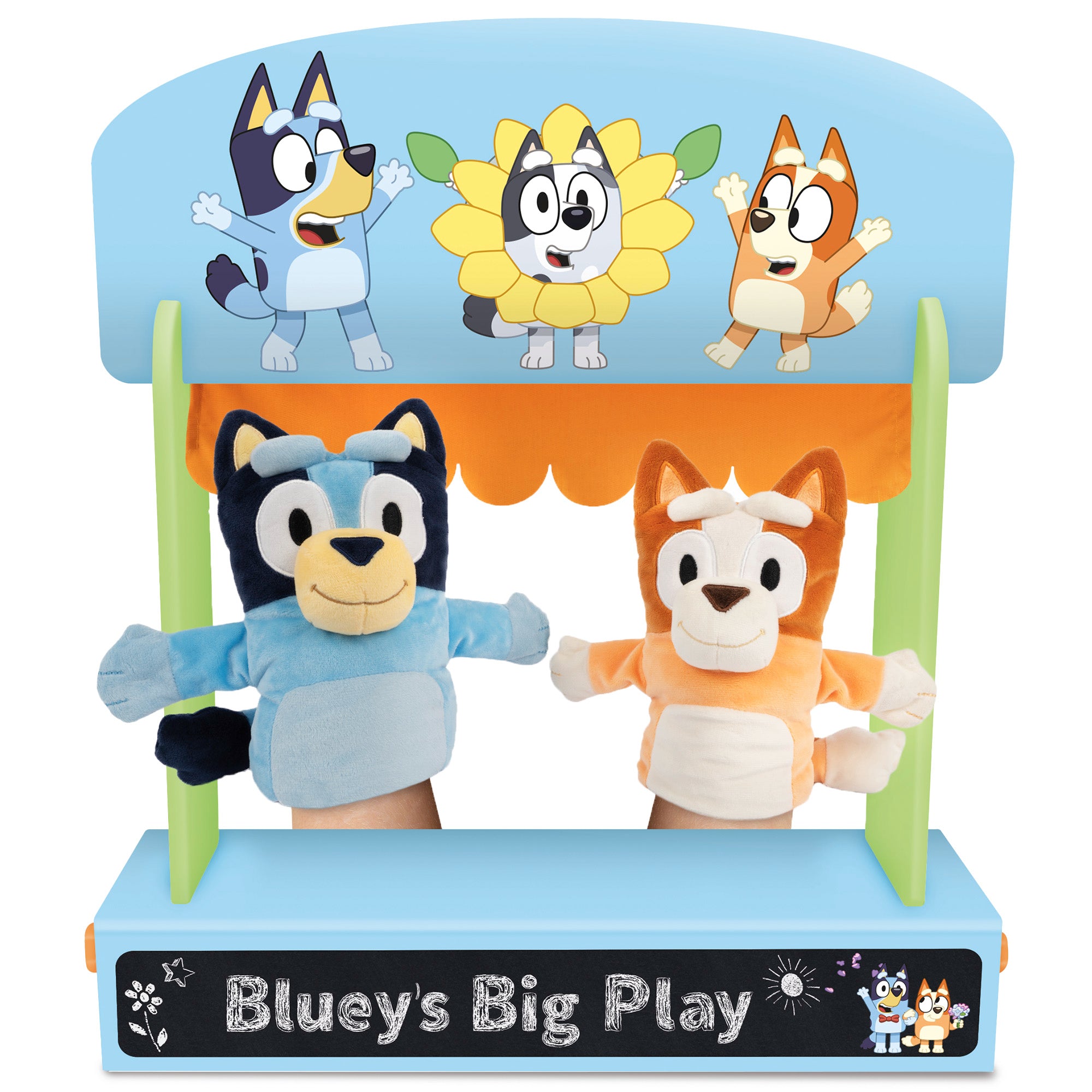Bluey Wooden Puppet Theater Playset - FSC-Certified Wood, Eco-Friendly Toy for Kids 3+