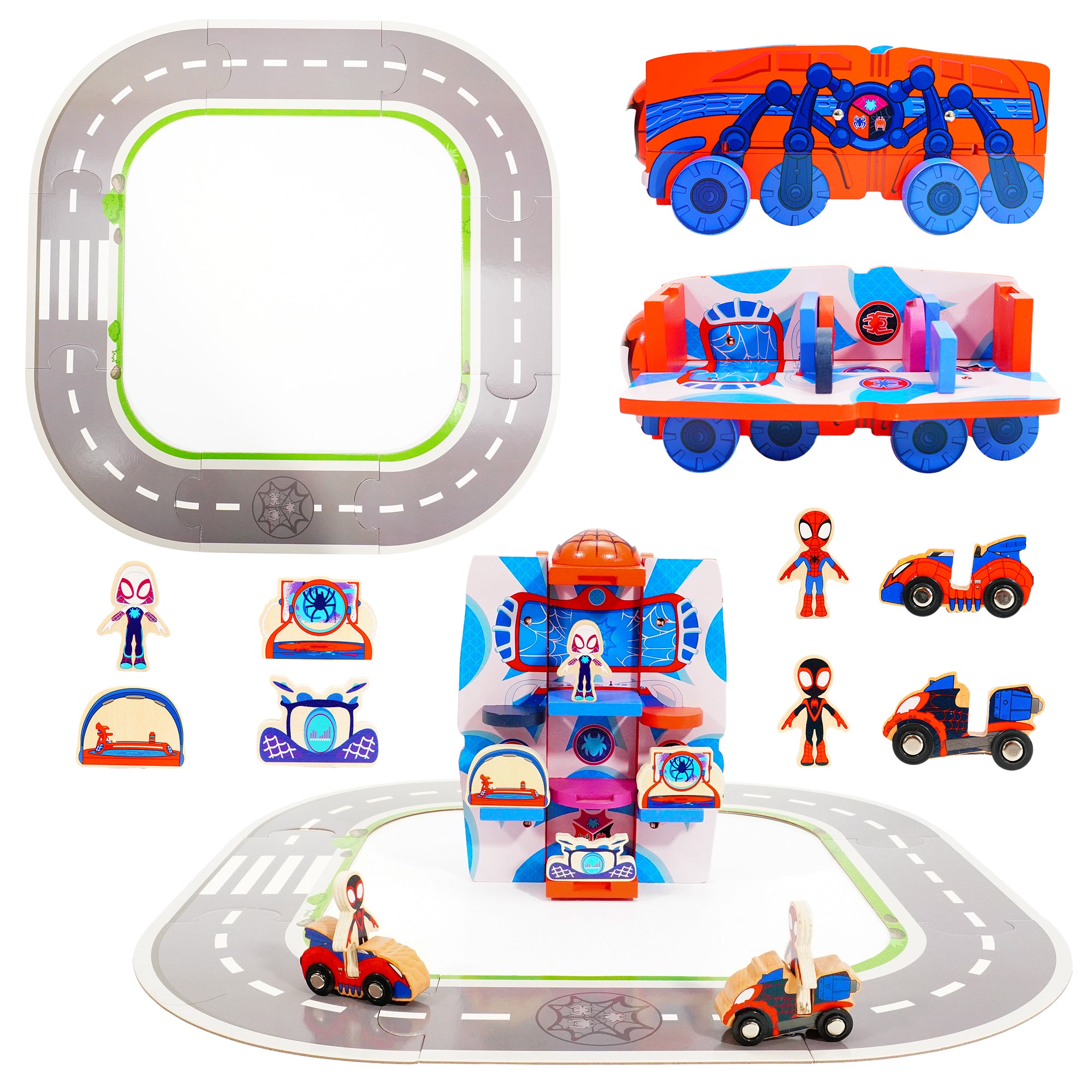 Marvel Spidey and His Amazing Friends Transforming Vehicle Playset – 17-Piece 2-in-1 Spidey Truck & Headquarters with Figures, Small Vehicles & Puzzle Road Mat – 110x255x110mm