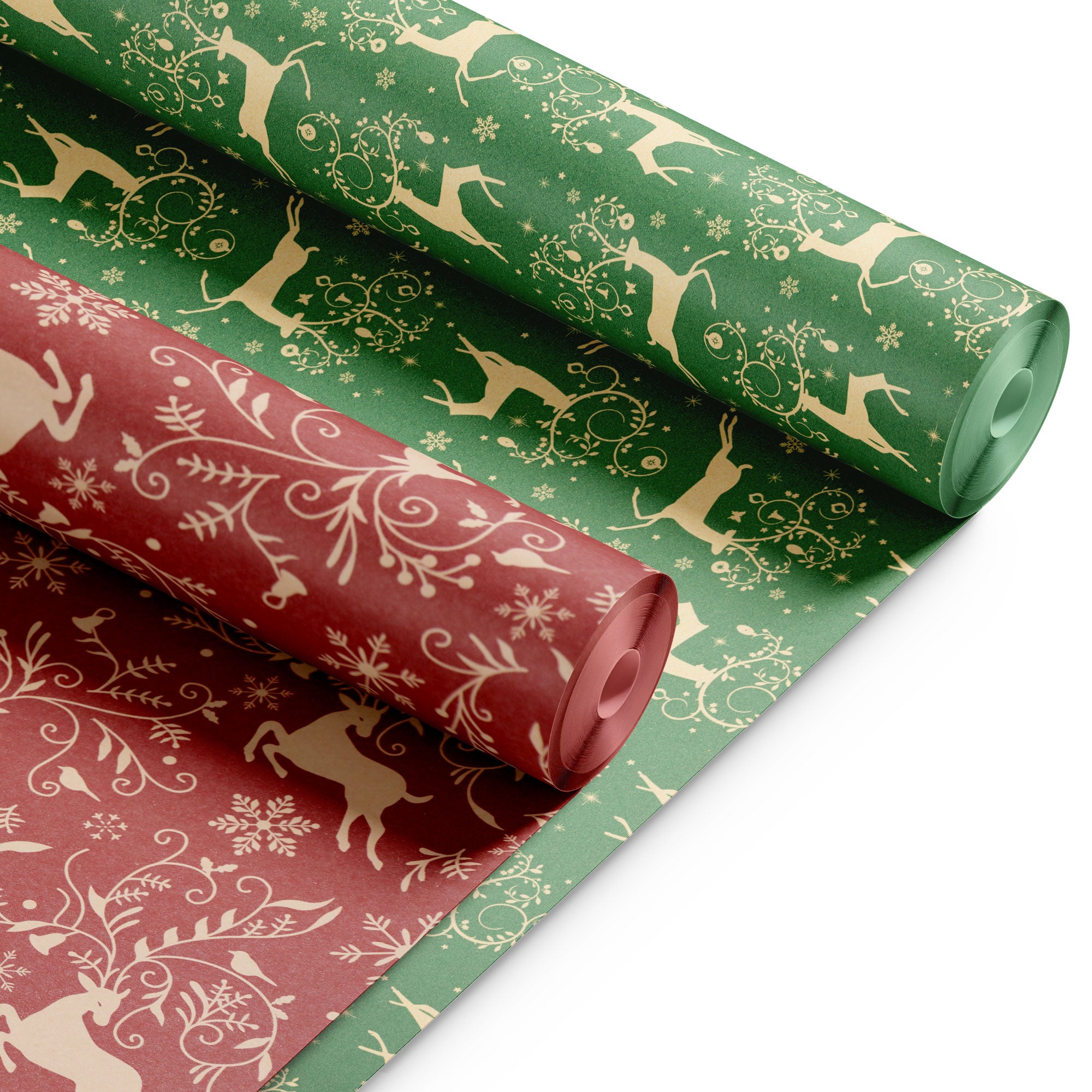 Kraft & Co 2 Pack Christmas Wrapping Paper Roll - Festive Designed Recyclable Kraft Paper, Perfect for Holiday Gifts, Arts & Crafts-Wrapping for a Merry Christmas (44.5cm x 25m)