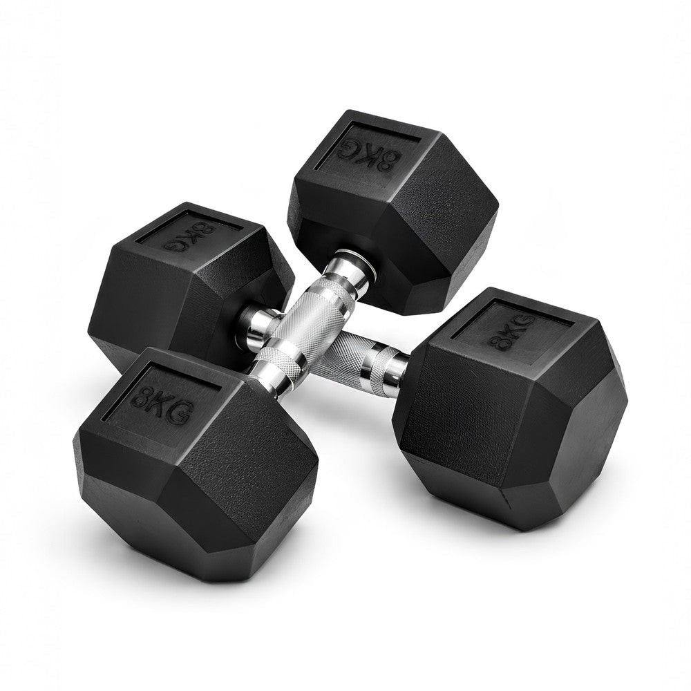 KAYMAN Rubber Hex Dumbbells Pair 8kg