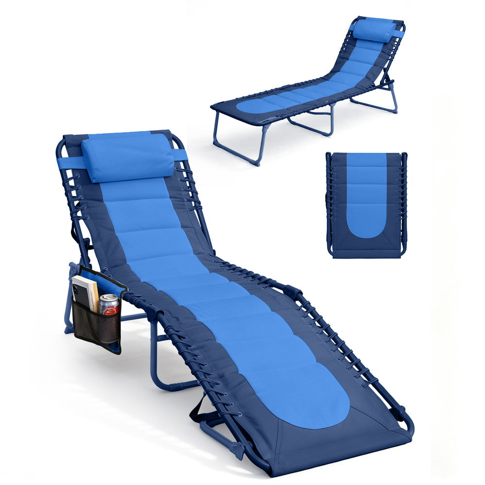 KEPLIN Foldable Sun Lounger Chair - Outdoor Garden Recliner with Color Block Design, 4 Position Adjustable Backrest, Padded 600D Oxford Fabric, Portable Patio Camping Deck Chair 110kg