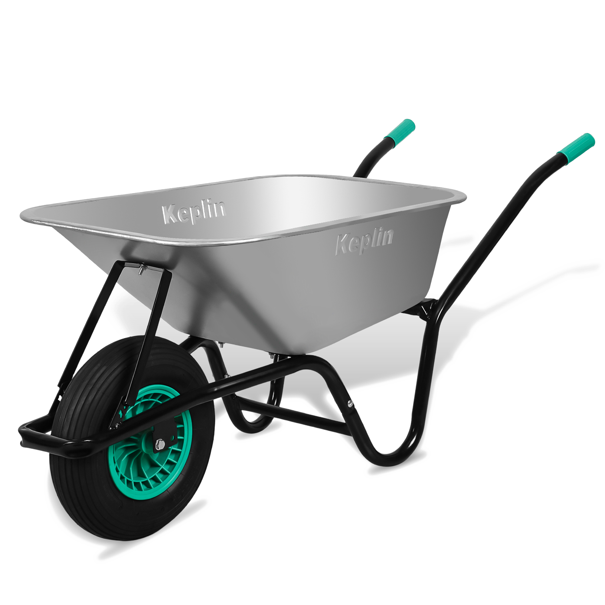 Keplin Heavy Duty Wheelbarrow - 200kg Load, Galvanized Steel Garden Large Wheel Barrow, 1 Pneumatic Tyre, Durable & Easy to Use for Gardening, Landscaping, DIY, Outdoor Tasks & Rough Terrain