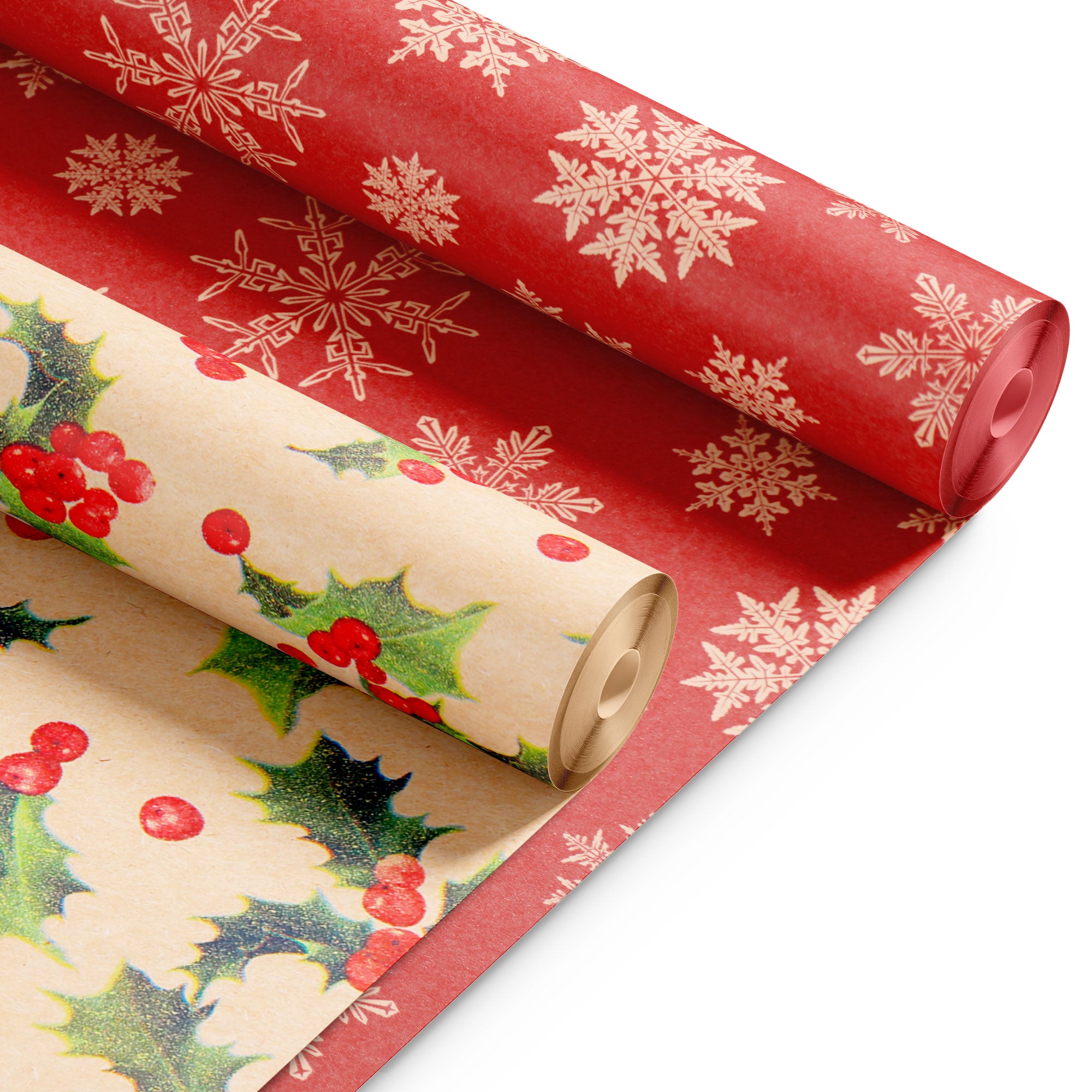 Kraft & Co 2 Pack Christmas Wrapping Paper Roll - Festive Designed Recyclable Kraft Paper, Perfect for Holiday Gifts, Arts & Crafts-Wrapping for a Merry Christmas (44.5cm x 25m)
