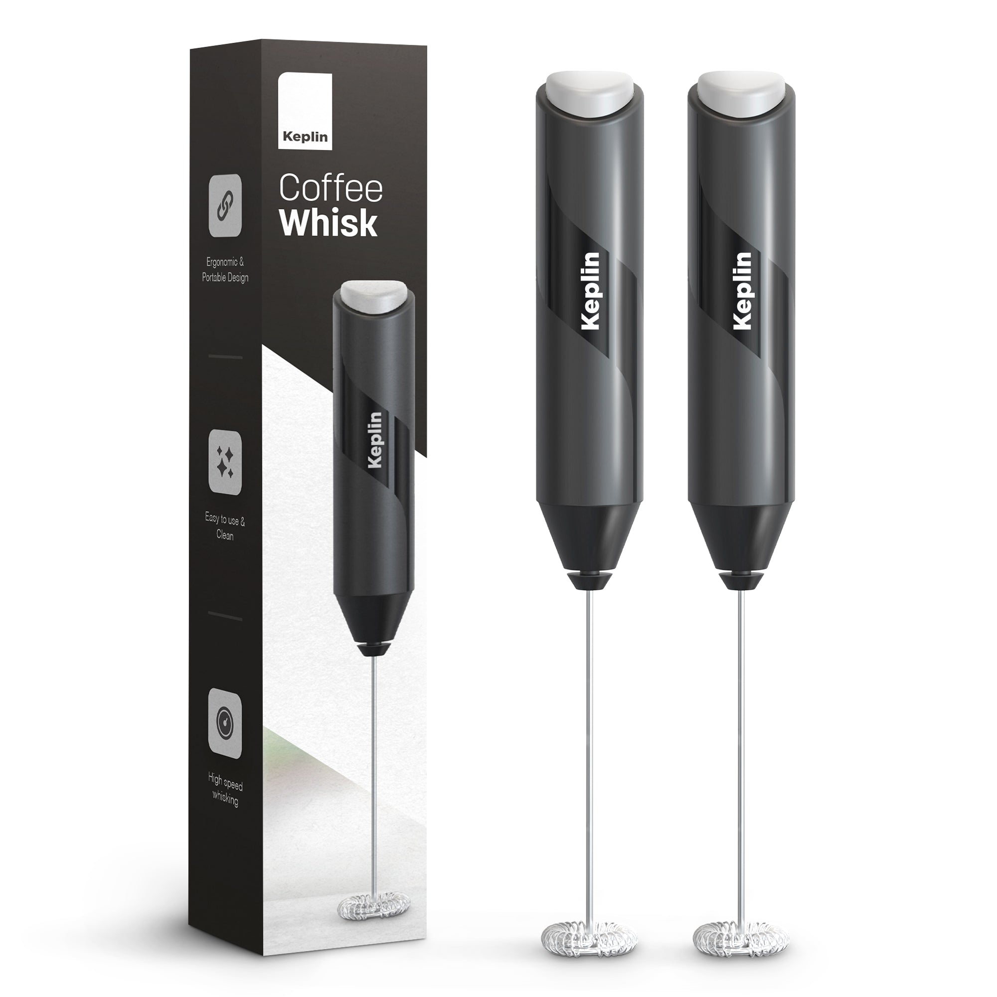 Keplin Milk Frother Handheld, Electric Milk Foam Maker with Stainless Steel Whisk, Hand Drink Mixer for Coffee, Battery Operated, Electric Stirrer Coffee Mixer Wand
