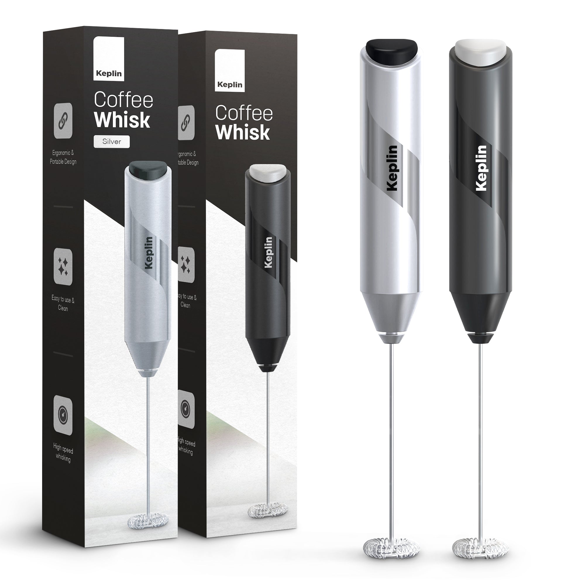 Keplin Milk Frother Handheld, Electric Milk Foam Maker with Stainless Steel Whisk, Hand Drink Mixer for Coffee, Battery Operated, Electric Stirrer Coffee Mixer Wand