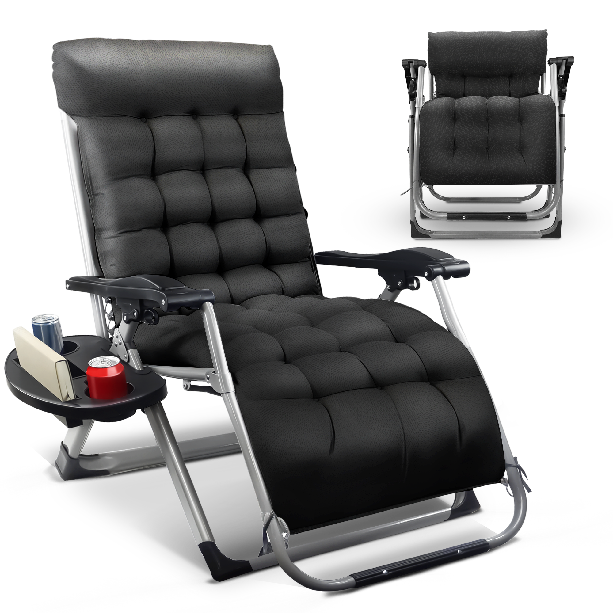 KEPLIN Square Tube Gravity Chair with Cushion – Extra-Wide 72cm Recliner, Adjustable Zero Gravity Lounger, Reinforced Frame, Supports 150kg, Premium Comfort for Indoor & Outdoor Relaxation