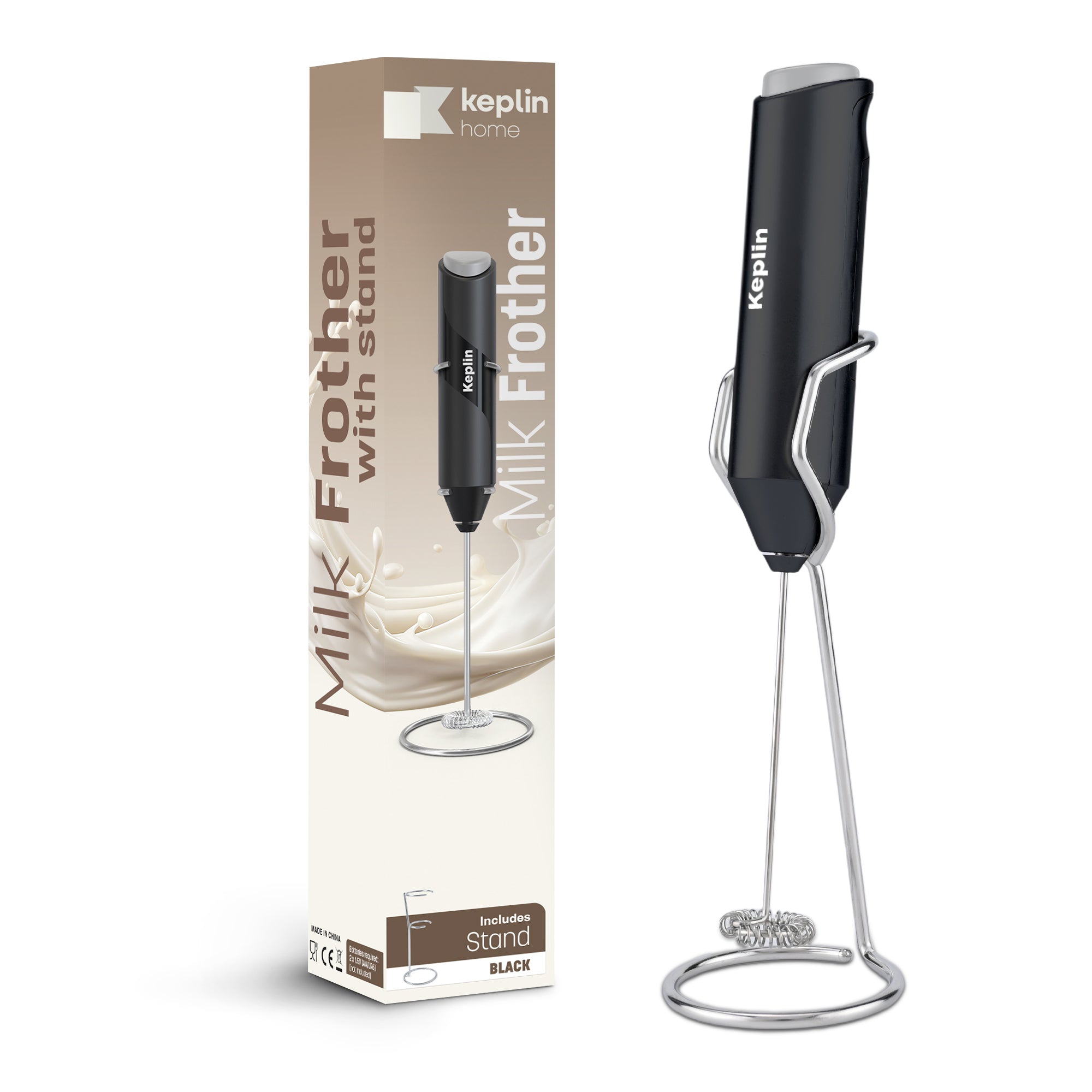 Keplin Milk Frother Handheld, Electric Milk Foam Maker with Stainless Steel Whisk, Hand Drink Mixer for Coffee, Battery Operated, Electric Stirrer Coffee Mixer Wand