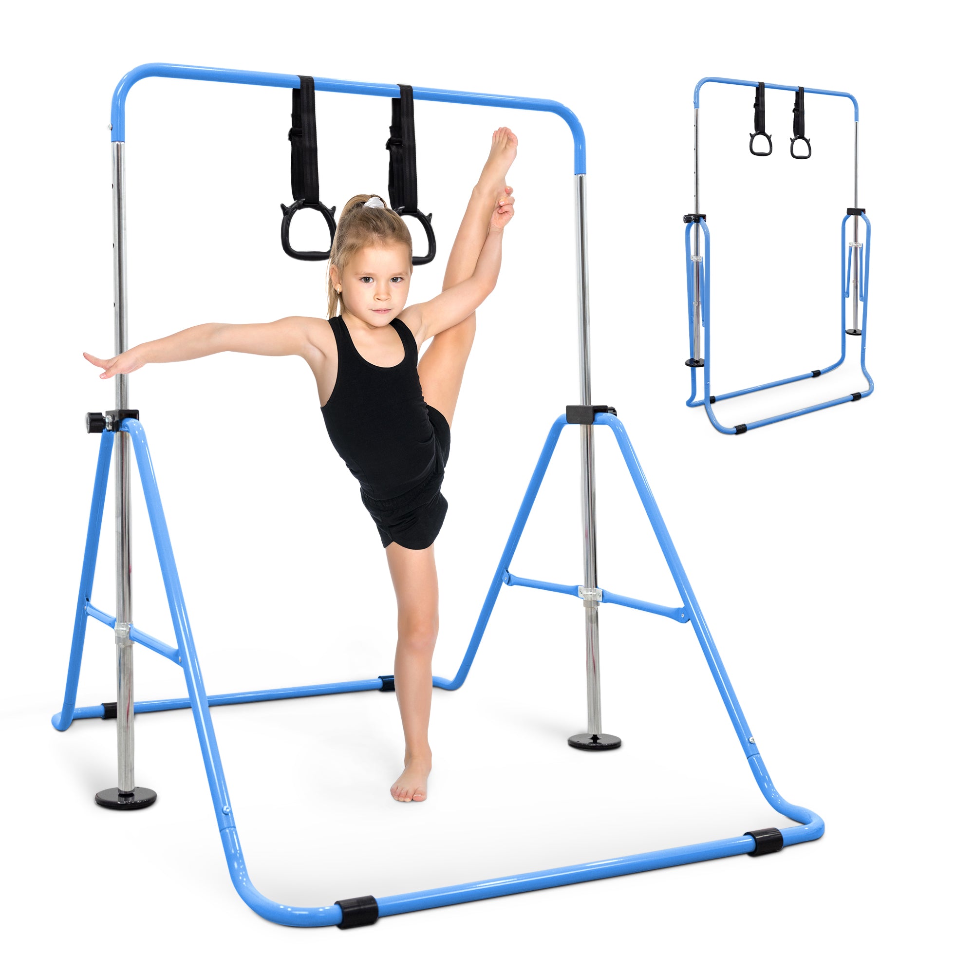 KAYMAN Gymnastics Horizontal Bar – Adjustable Height & Feet, Hand Protection Wrap, Durable Iron for Flexibility Training – Compact & Stylish Home Gym Equipment