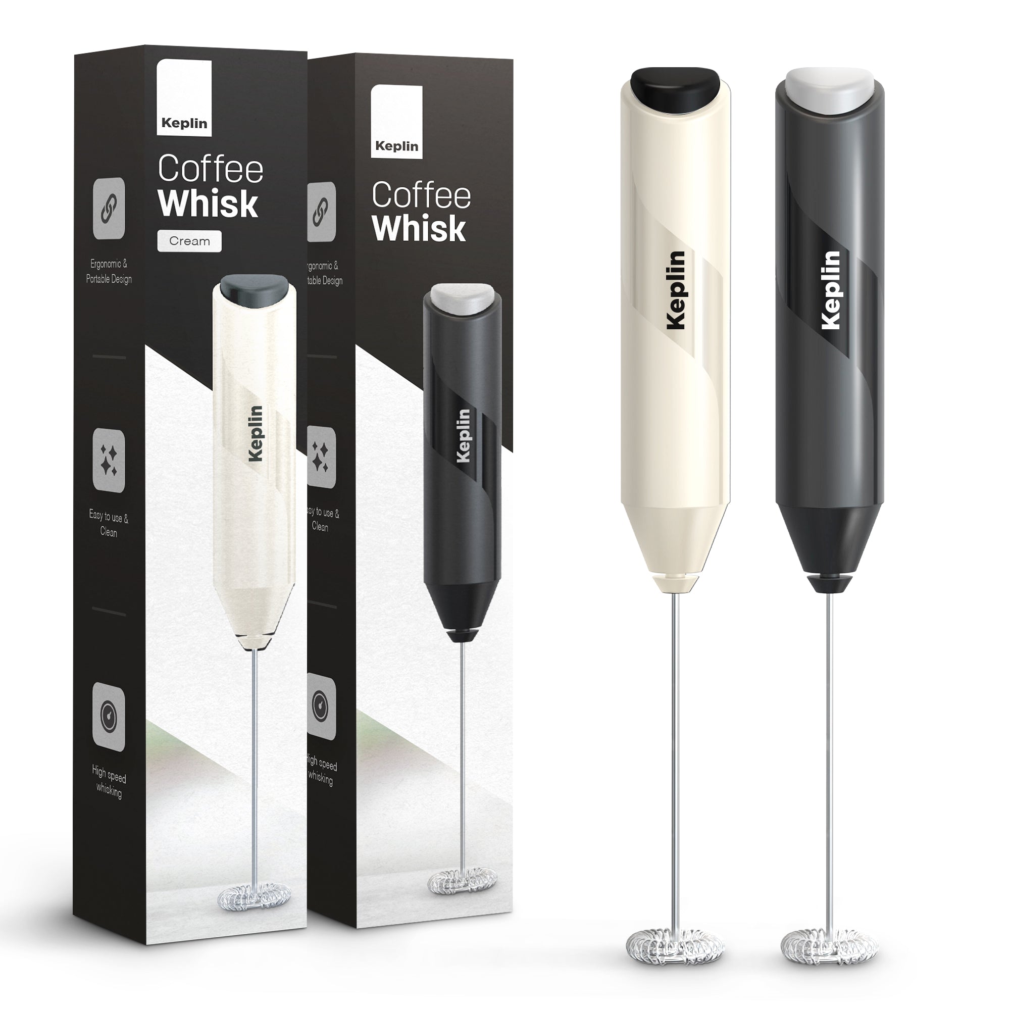 Keplin Milk Frother Handheld, Electric Milk Foam Maker with Stainless Steel Whisk, Hand Drink Mixer for Coffee, Battery Operated, Electric Stirrer Coffee Mixer Wand