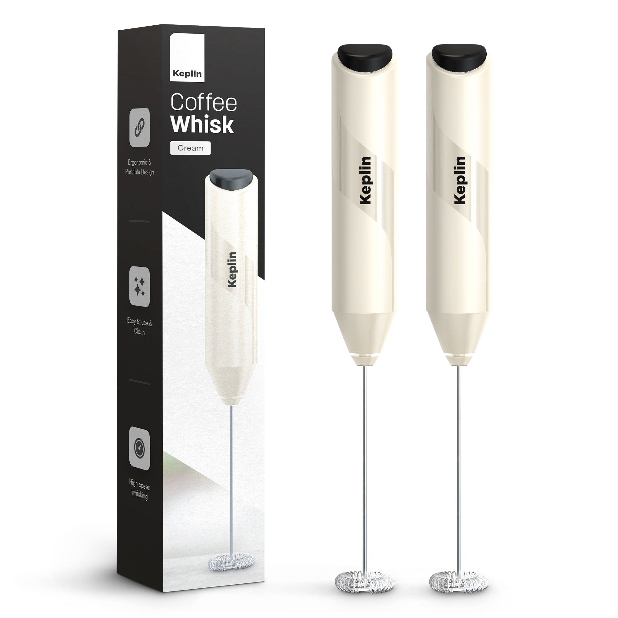 Keplin Milk Frother Handheld, Electric Milk Foam Maker with Stainless Steel Whisk, Hand Drink Mixer for Coffee, Battery Operated, Electric Stirrer Coffee Mixer Wand