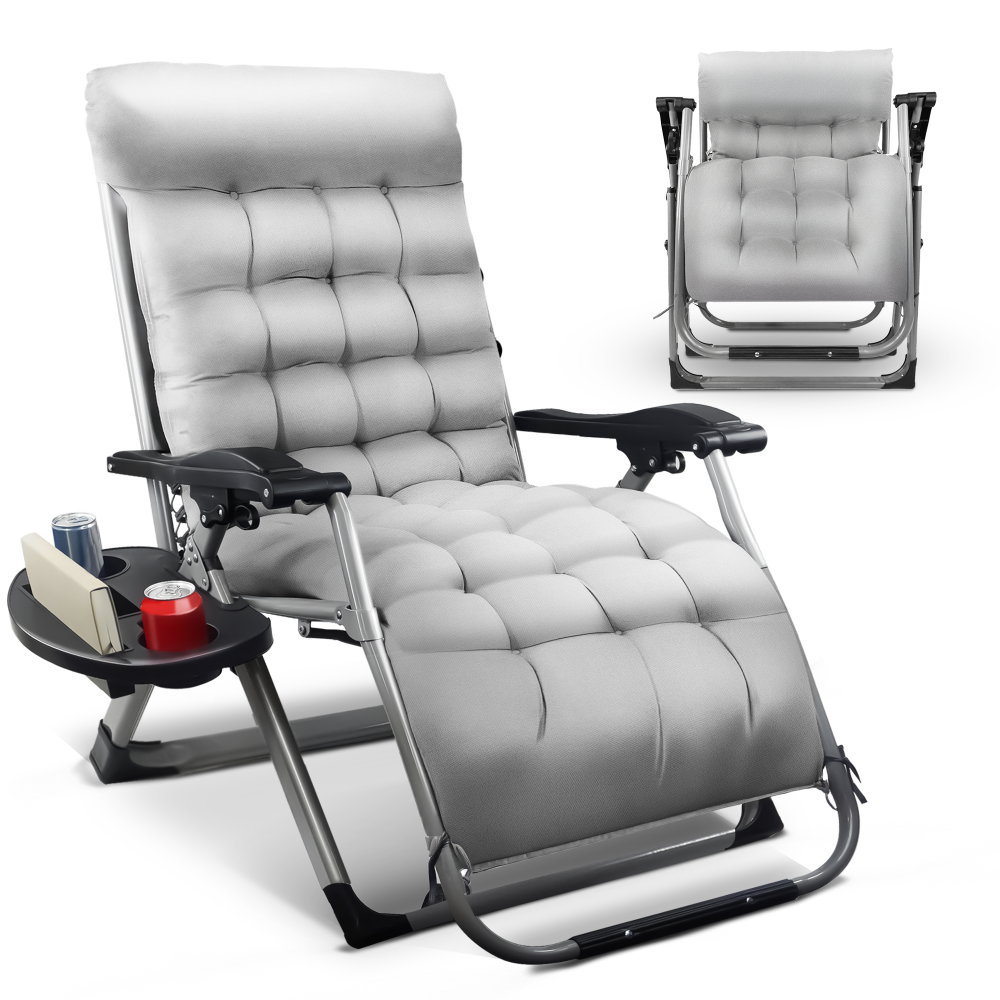 KEPLIN Square Tube Gravity Chair with Cushion – Extra-Wide 72cm Recliner, Adjustable Zero Gravity Lounger, Reinforced Frame, Supports 150kg, Premium Comfort for Indoor & Outdoor Relaxation