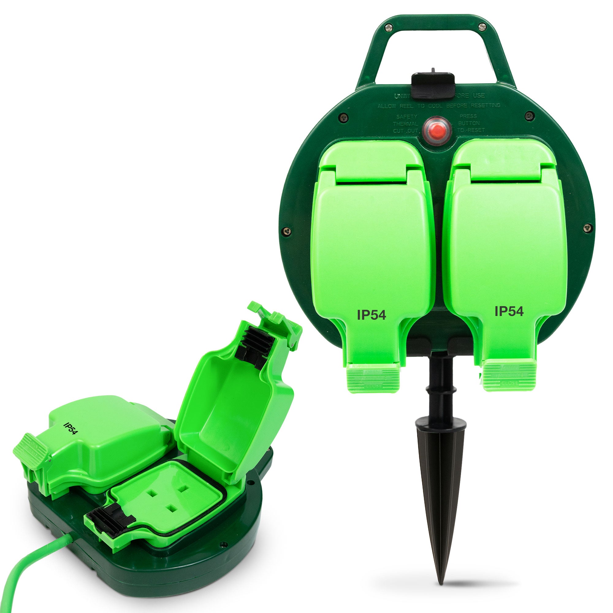 Desiretech - 10m / 15m Weatherproof Extension Cable - with Sockets - 13 Amp Outdoor Lead - Waterproof IP54 - Durable Green Cable for Garden, Outdoor Equipment & Power Tools - Flexible & Heavy Duty Design