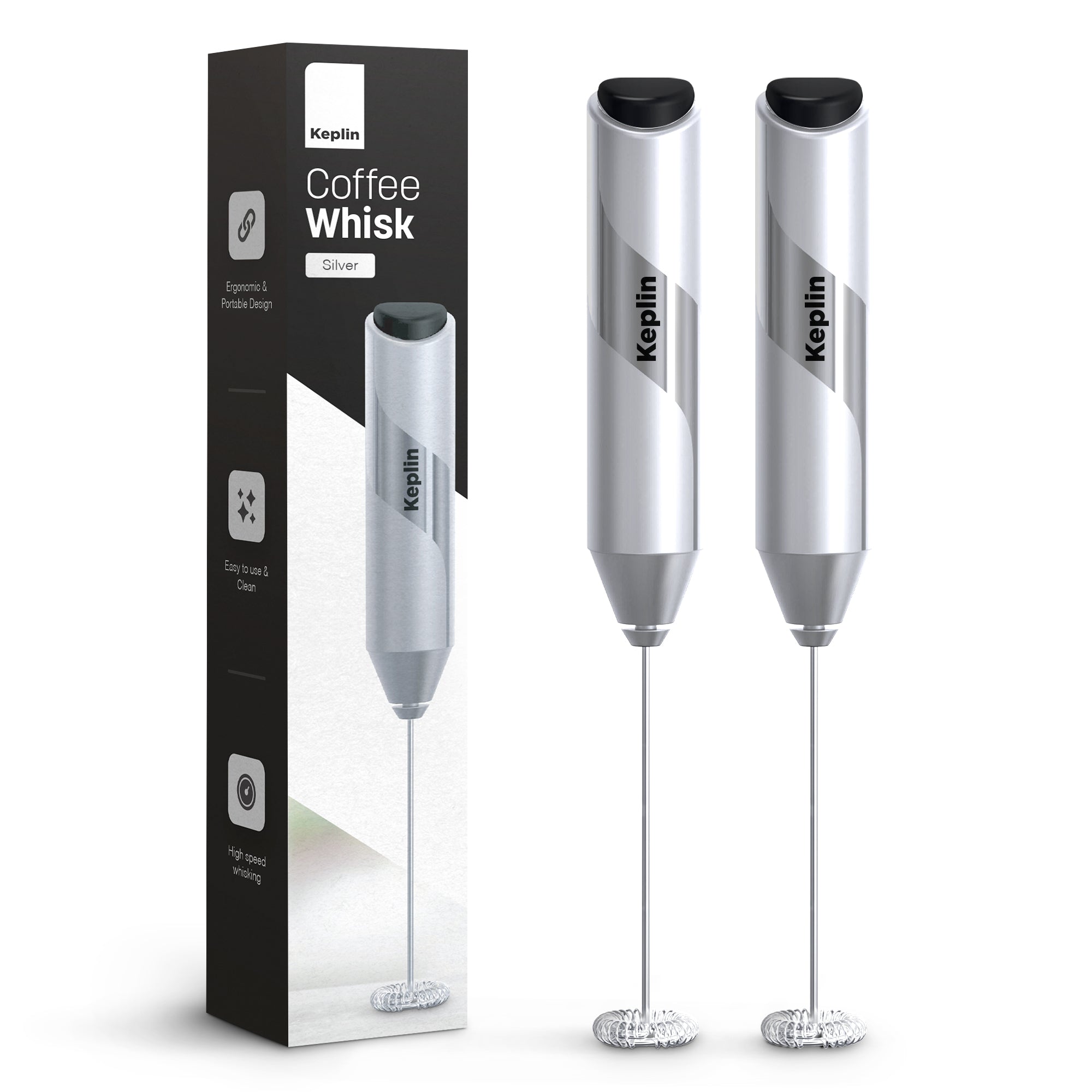 Keplin Milk Frother Handheld, Electric Milk Foam Maker with Stainless Steel Whisk, Hand Drink Mixer for Coffee, Battery Operated, Electric Stirrer Coffee Mixer Wand