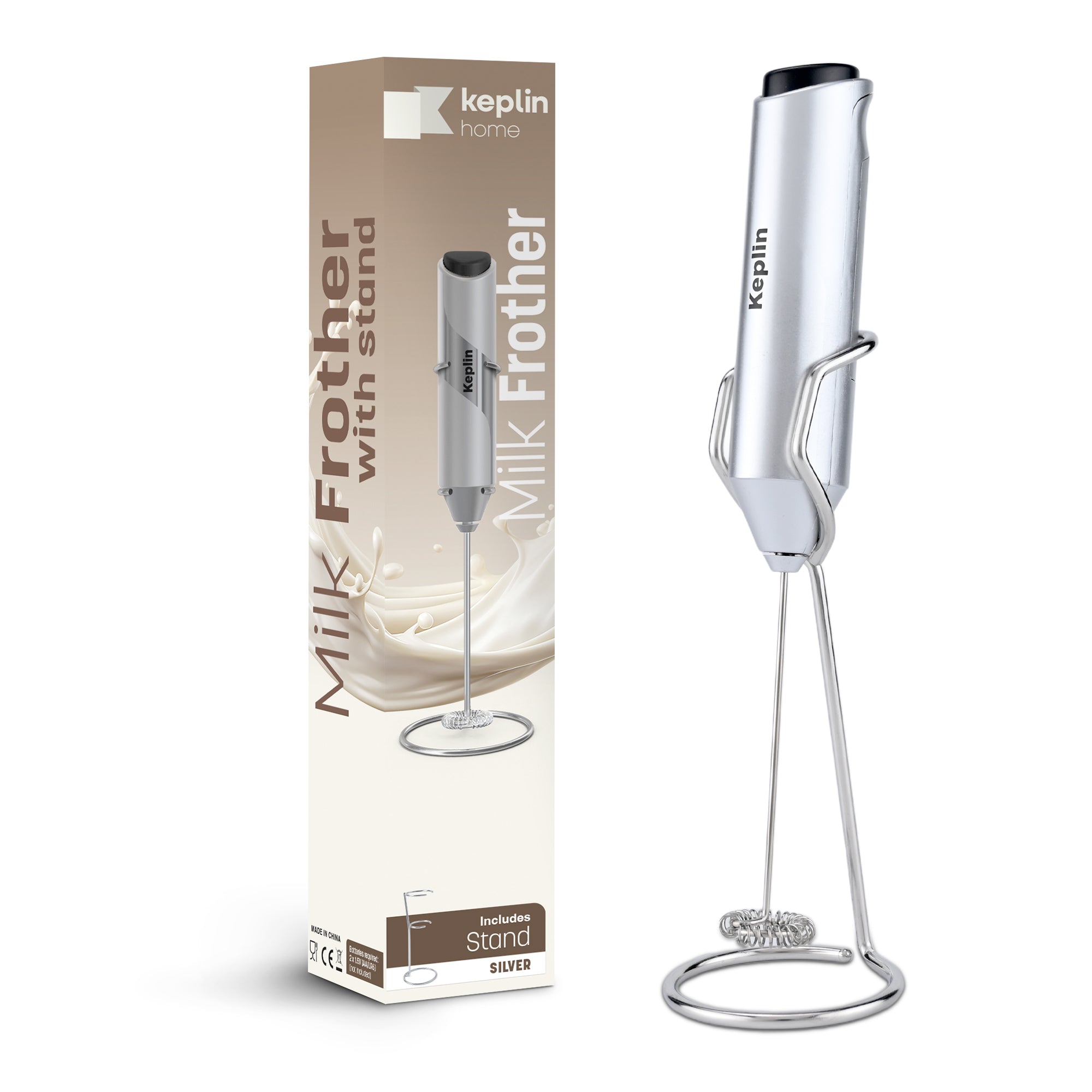 Keplin Milk Frother Handheld, Electric Milk Foam Maker with Stainless Steel Whisk, Hand Drink Mixer for Coffee, Battery Operated, Electric Stirrer Coffee Mixer Wand