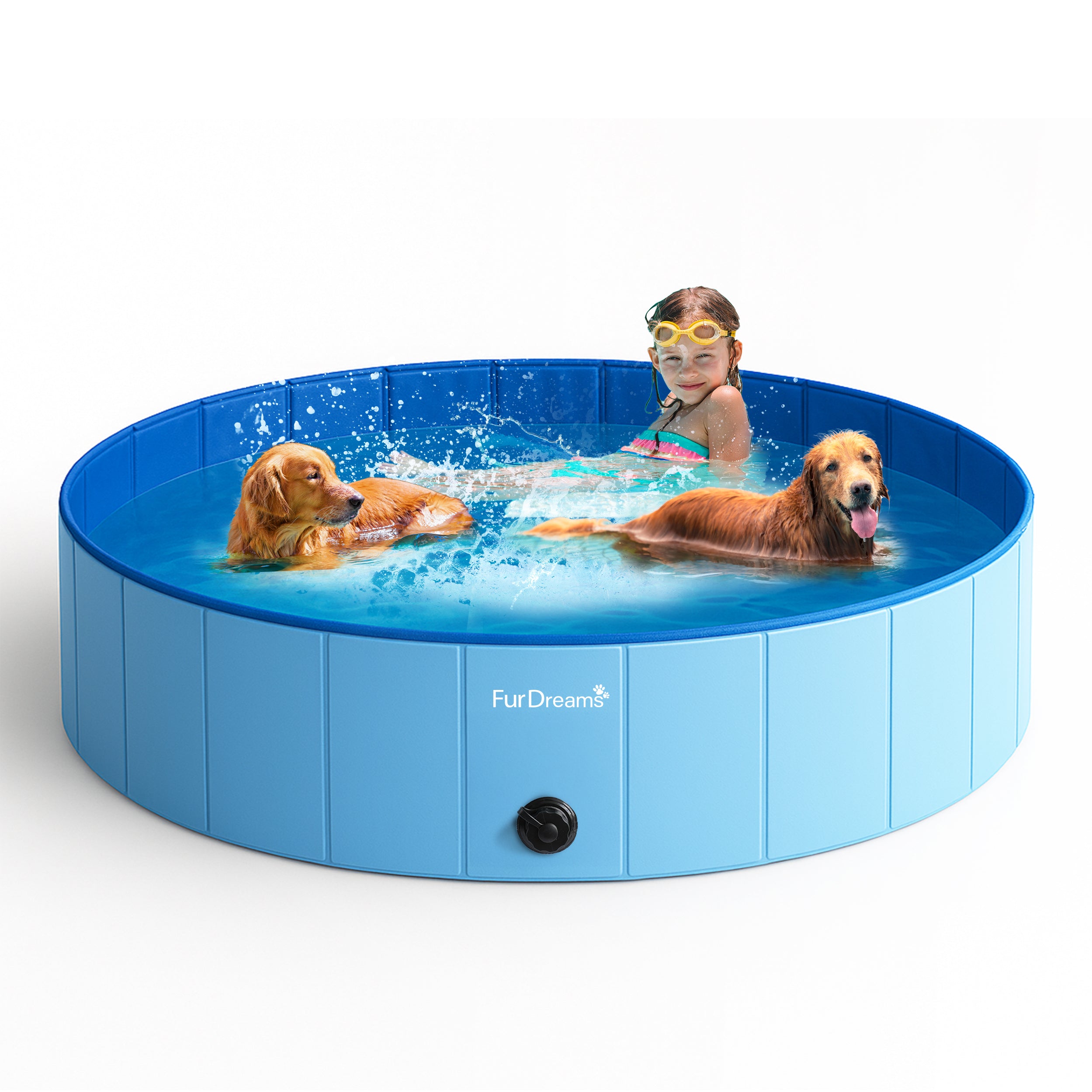 FurDreams Foldable Pet Swimming Pool – Hard Plastic Dog Bathtub, Portable Multi-Functional PVC Kiddie Pool with Non-Slip Base – Perfect for Children, Cats, Puppies, and Summer Fun