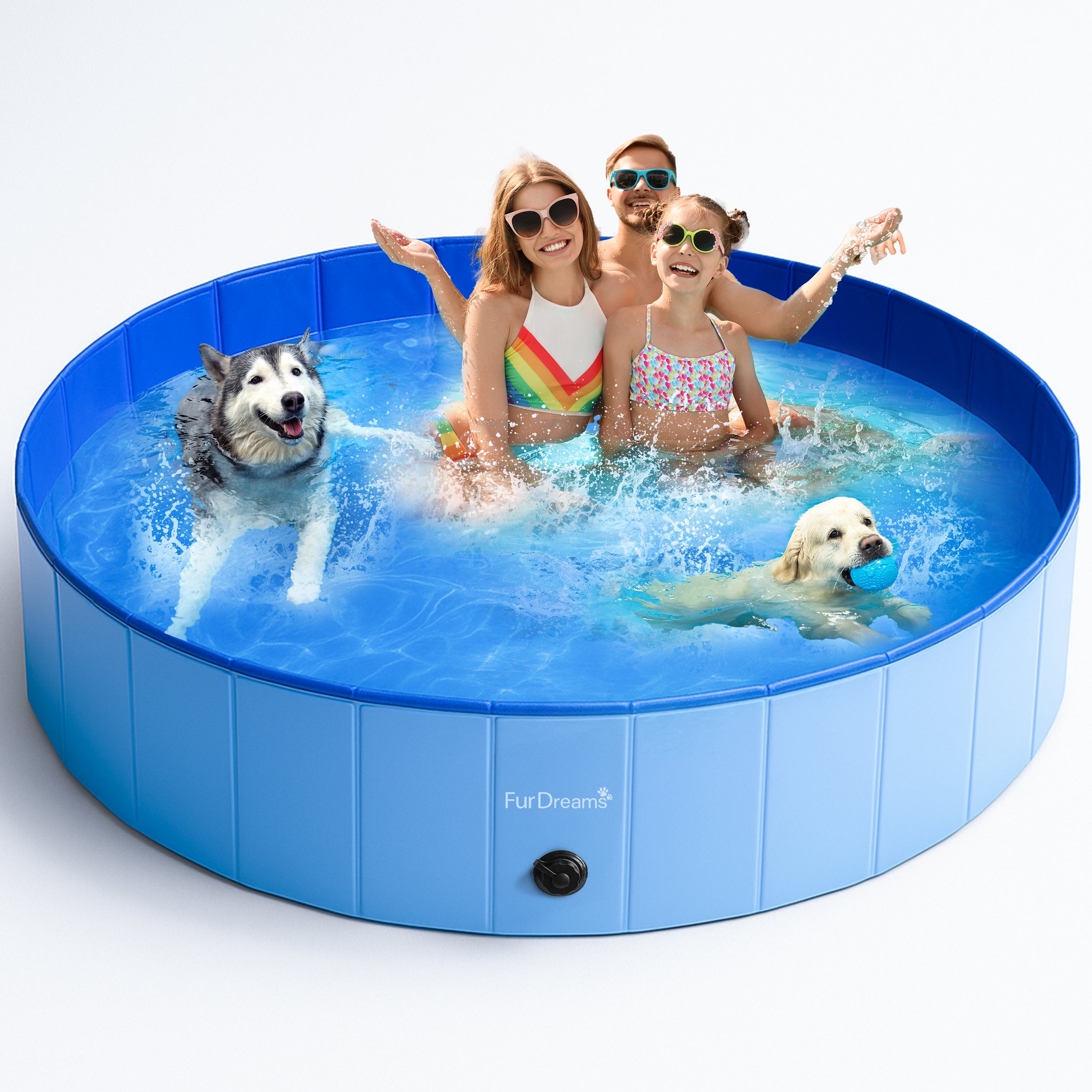 FurDreams Foldable Pet Swimming Pool – Hard Plastic Dog Bathtub, Portable Multi-Functional PVC Kiddie Pool with Non-Slip Base – Perfect for Children, Cats, Puppies, and Summer Fun
