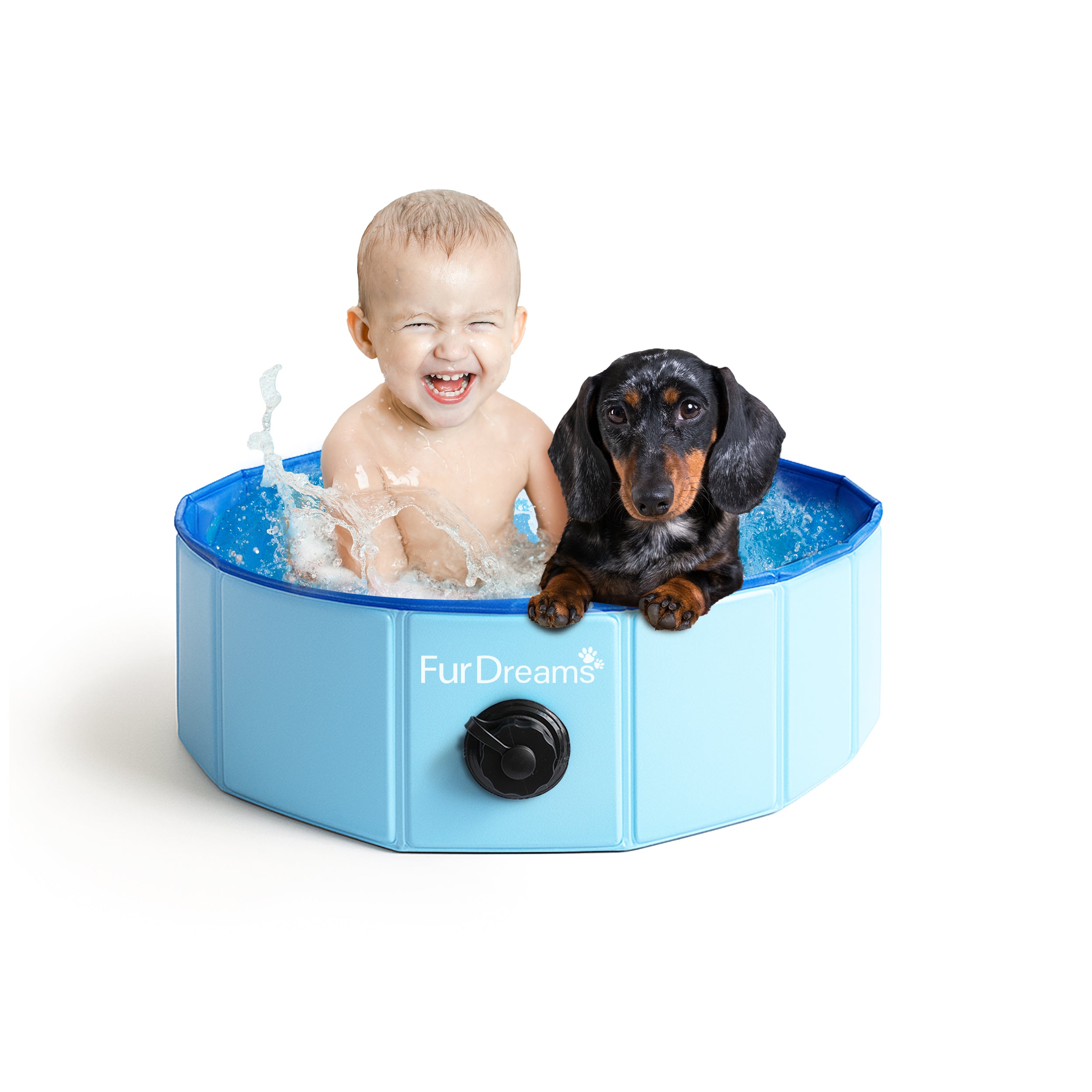 FurDreams Foldable Pet Swimming Pool – Hard Plastic Dog Bathtub, Portable Multi-Functional PVC Kiddie Pool with Non-Slip Base – Perfect for Children, Cats, Puppies, and Summer Fun