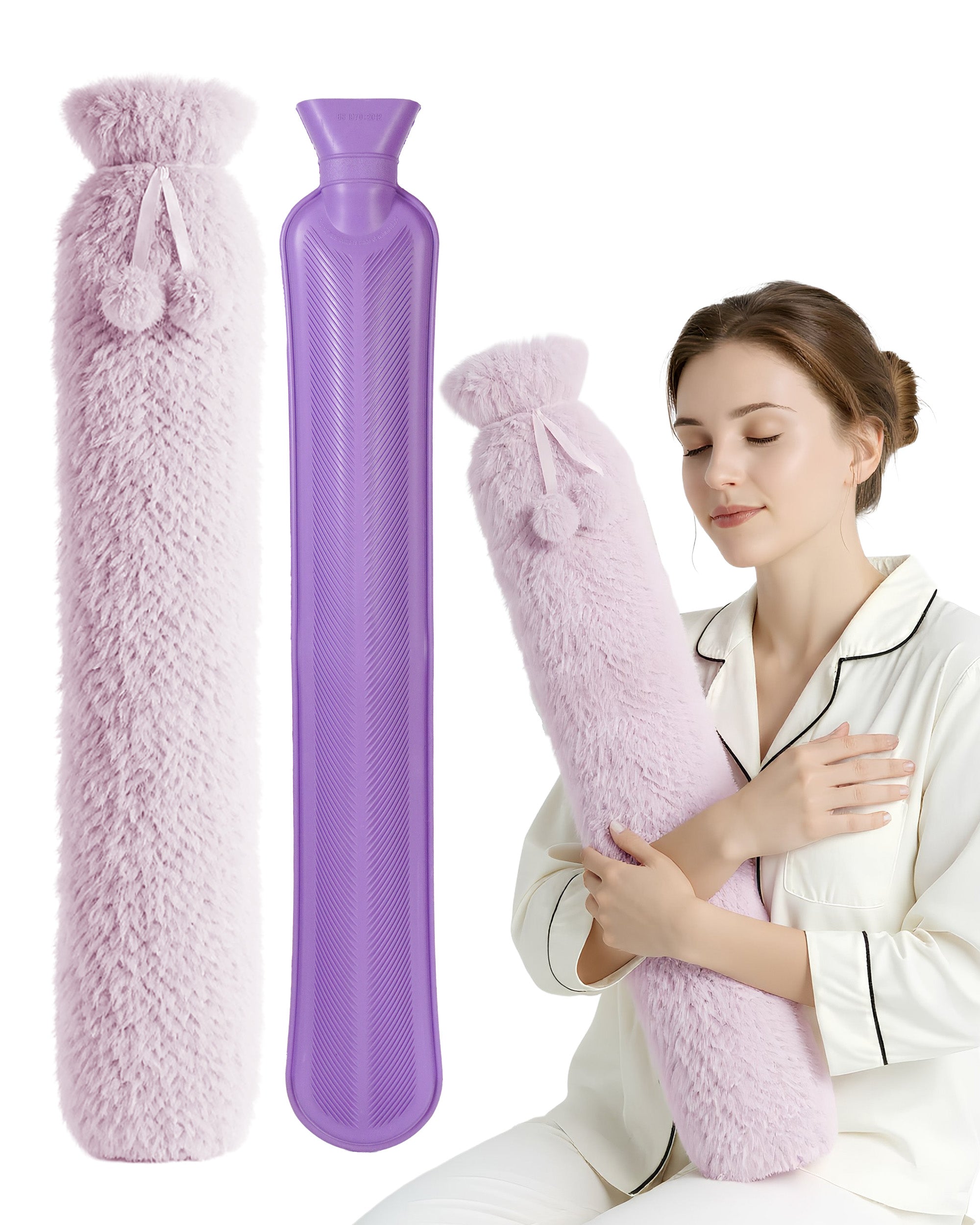 Luxury Hot Water Bottle - Extra Soft Cover, Thermal Rubber Bottle Covered with Premium Faux Fur