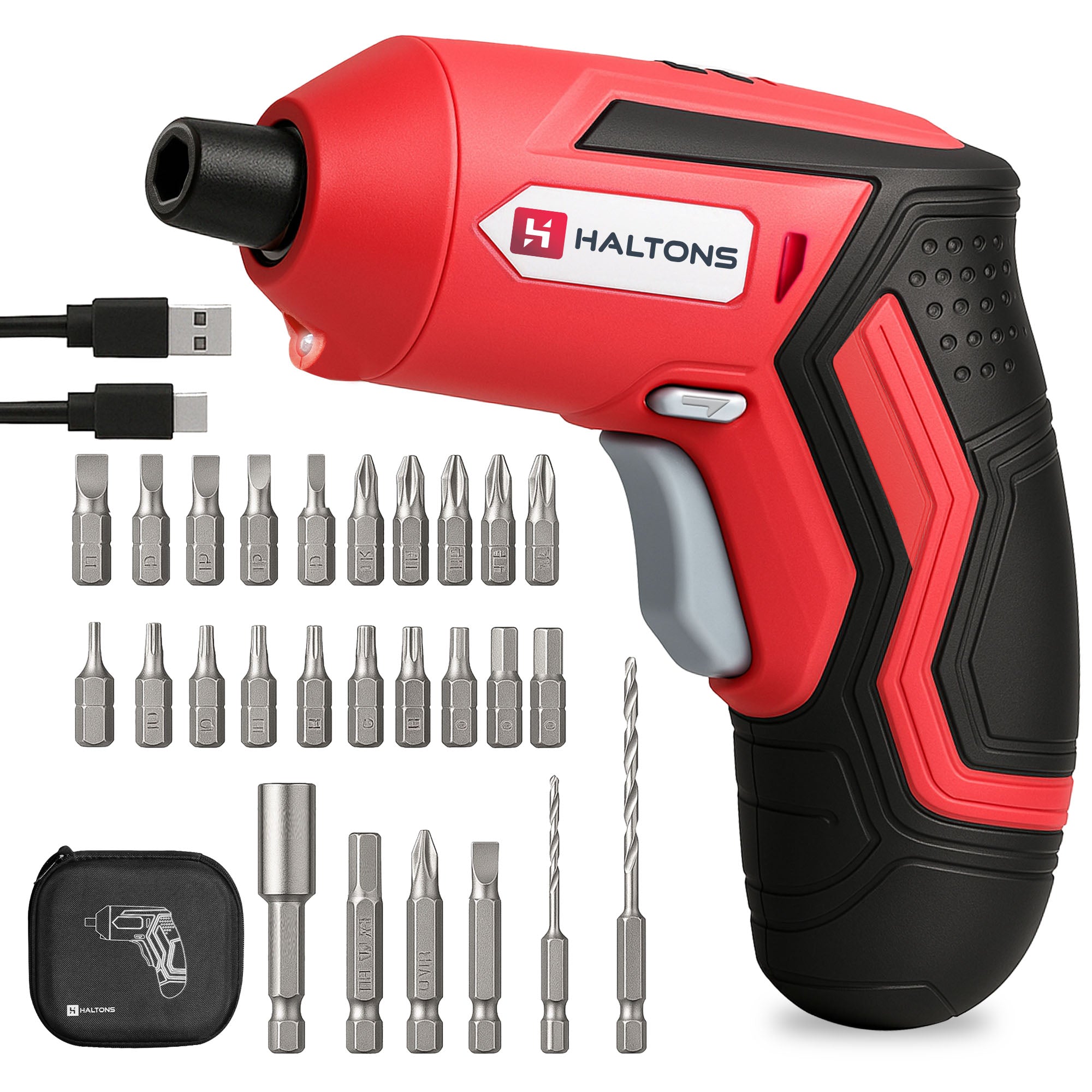 Haltons 25-Pc Electric Screwdriver Set – 3.6V Cordless Power Driver with 1500mAh Lithium Battery, 5.0Nm Torque, 300RPM, 25mm CRV Bits, LED Light – Compact Tool Kit for DIY, Home & Office Use