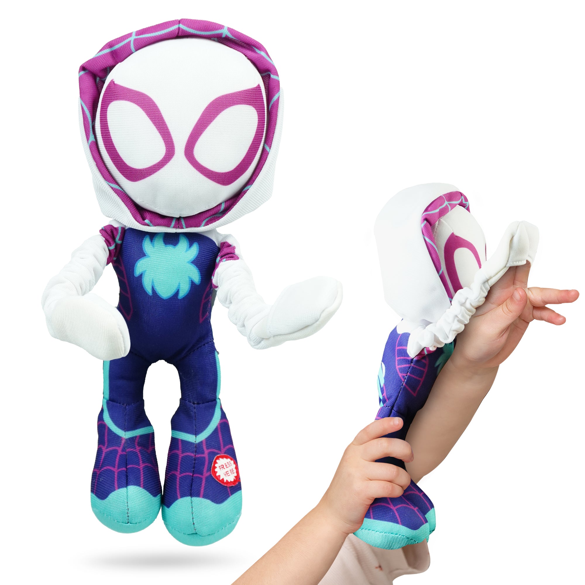 Marvel Spidey and His Amazing Friends – Slingshot Plush Spider-Man, Slingshot Ghost & Slingshot Spin Toy with Sound– Stretchable Arms for Launch Action – Soft & Durable Superhero Plush for Kids Toys for Boys & Girls