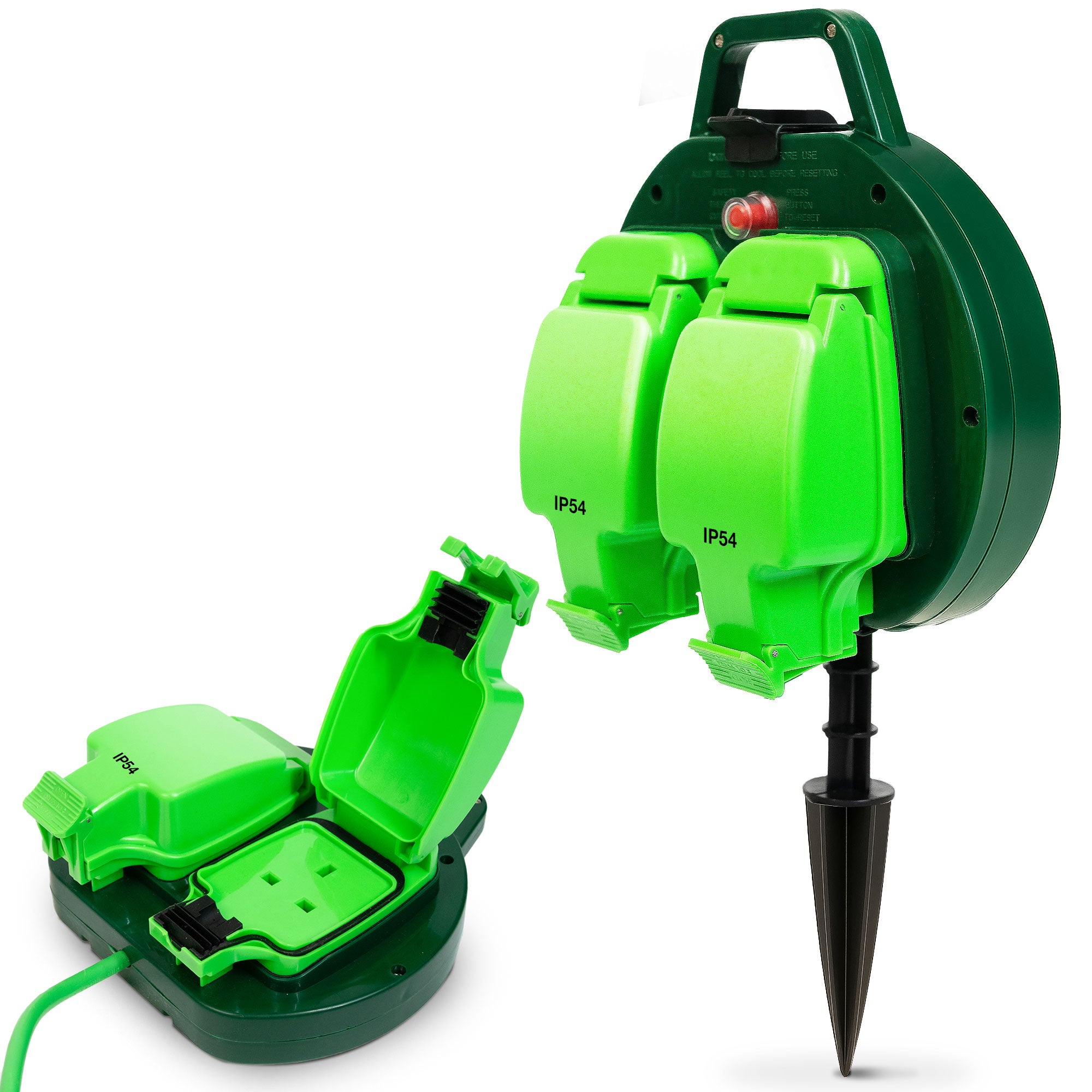 Desiretech - 10m / 15m Weatherproof Extension Cable - with Sockets - 13 Amp Outdoor Lead - Waterproof IP54 - Durable Green Cable for Garden, Outdoor Equipment & Power Tools - Flexible & Heavy Duty Design