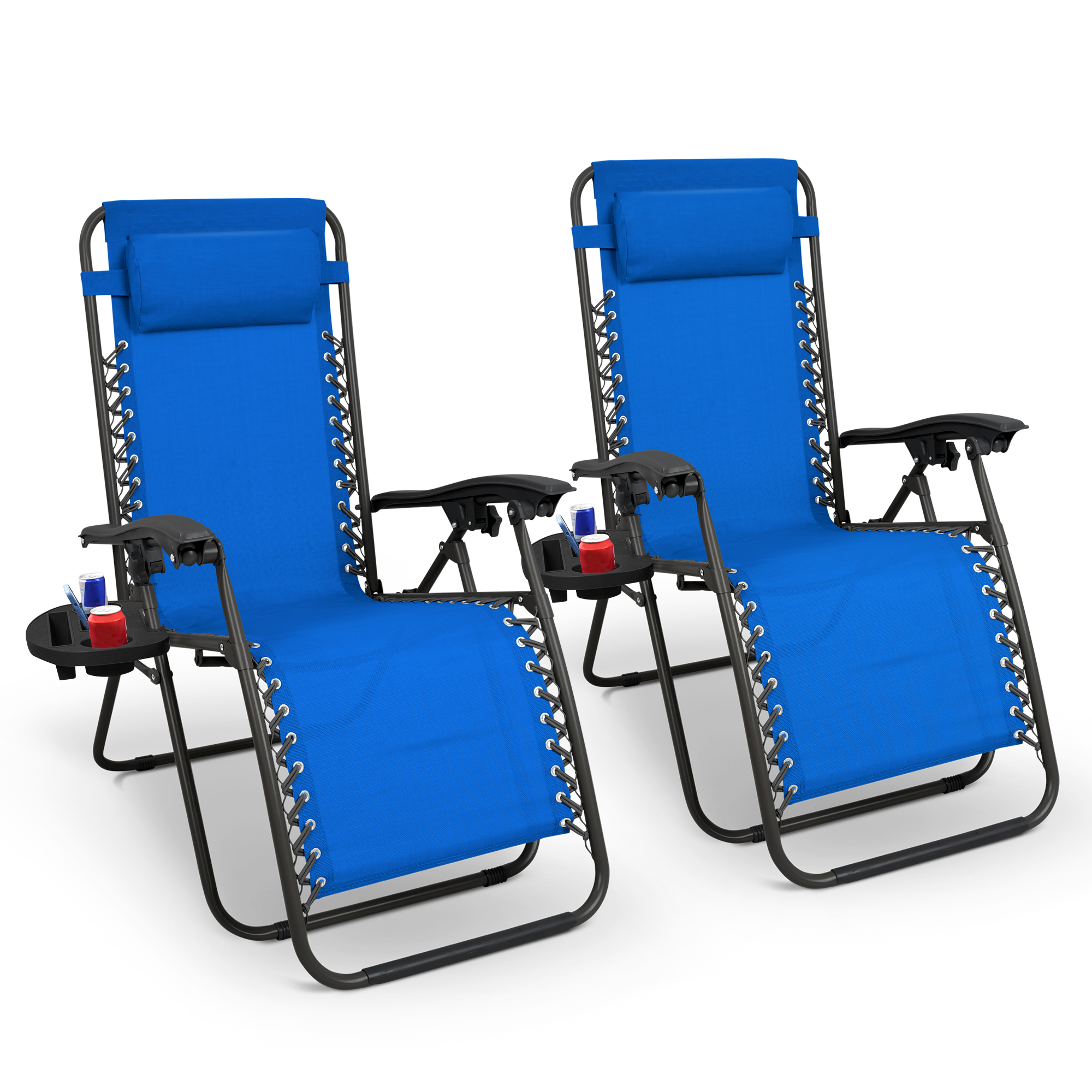 KEPLIN Set of 2 Heavy Duty Monocolor and Basic Textoline Zero Gravity Chairs for Garden Light Reclining Patio Sun loungers Easy to Clean Adjustable Head Rest Foldable with Cup & Phone Holder