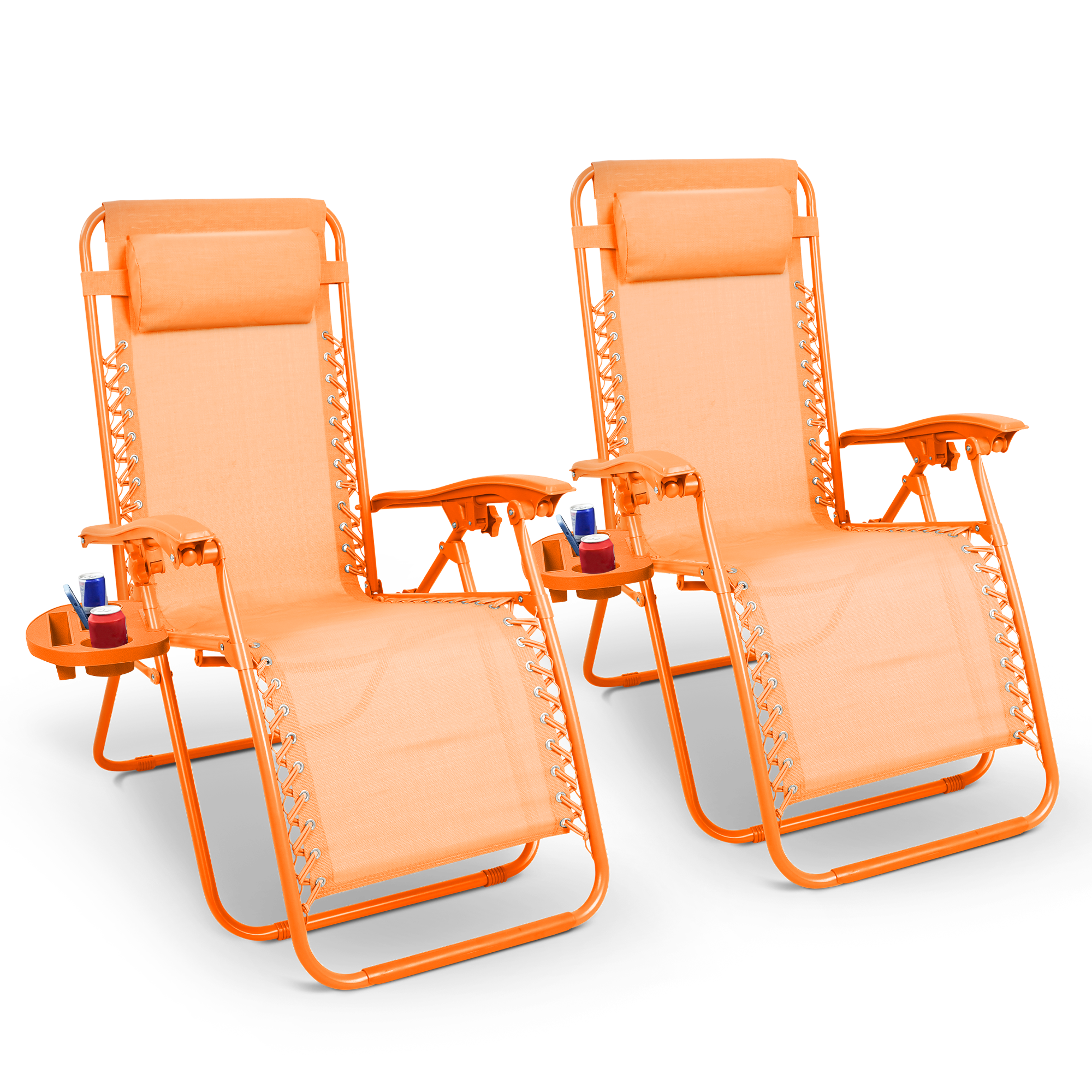 KEPLIN Set of 2 Heavy Duty Monocolor and Basic Textoline Zero Gravity Chairs for Garden Light Reclining Patio Sun loungers Easy to Clean Adjustable Head Rest Foldable with Cup & Phone Holder