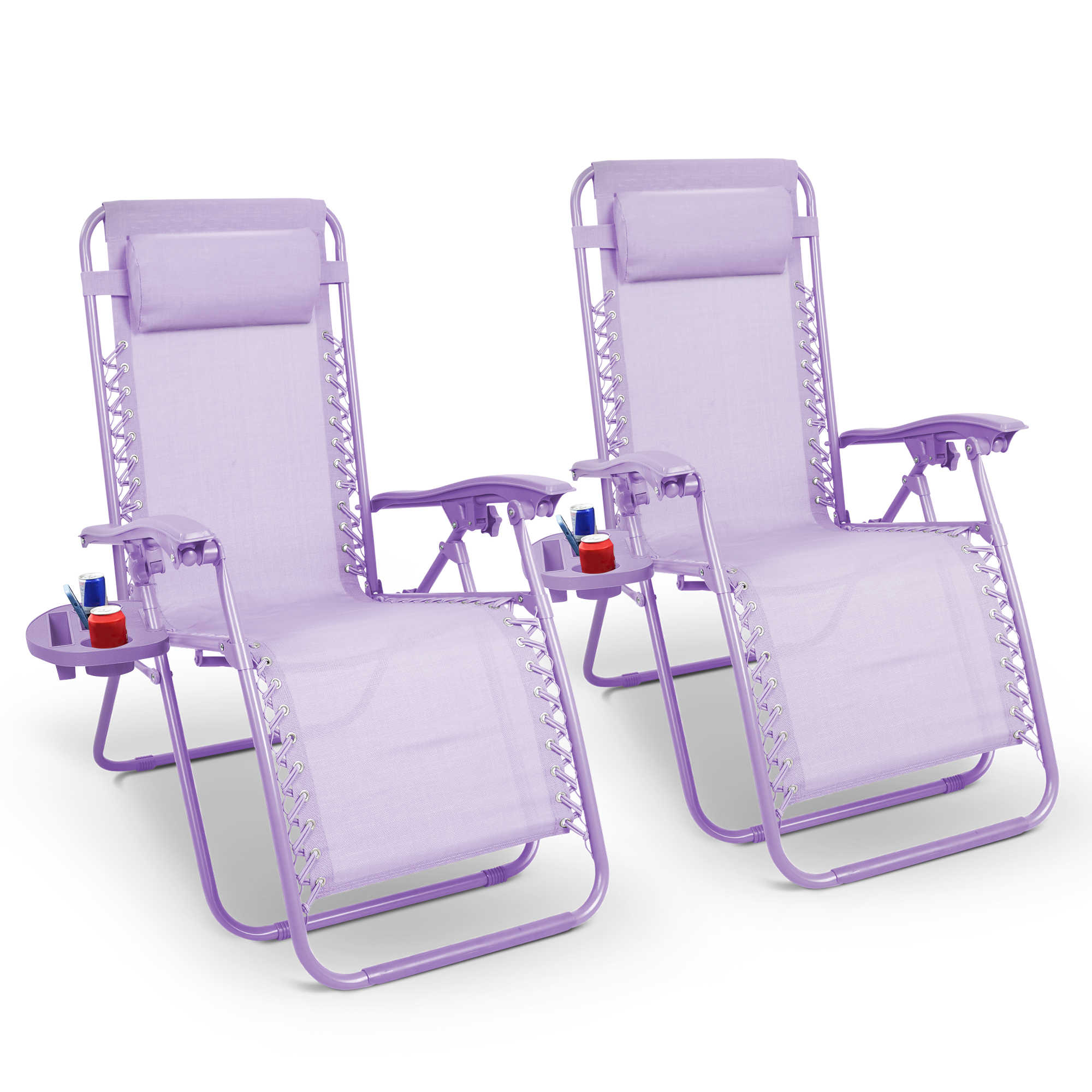 KEPLIN Set of 2 Heavy Duty Monocolor and Basic Textoline Zero Gravity Chairs for Garden Light Reclining Patio Sun loungers Easy to Clean Adjustable Head Rest Foldable with Cup & Phone Holder