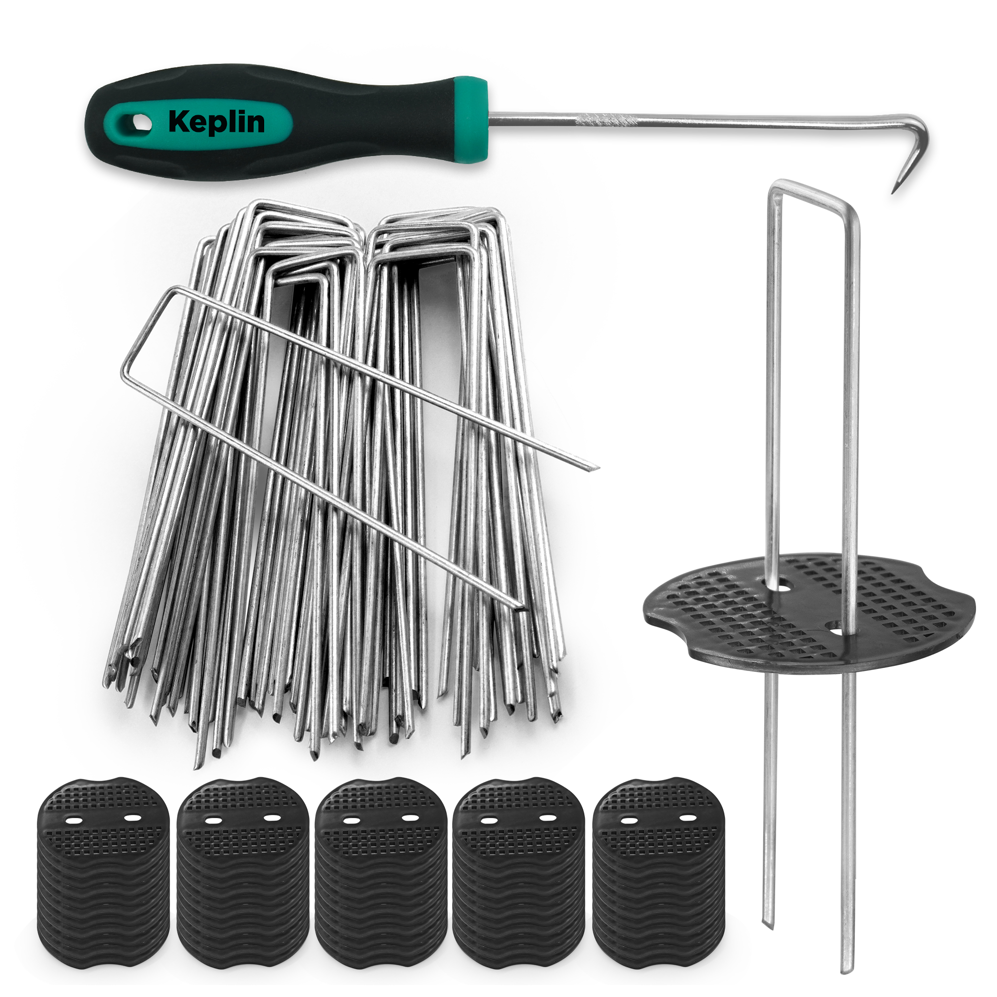 KEPLIN Garden Pegs Stakes Staples Securing Lawn, Perfect for Weed Control Membrane, Fabric, Artificial Grass, Matting & Netting - Galvanised U Shaped Nail Pins - 150mm