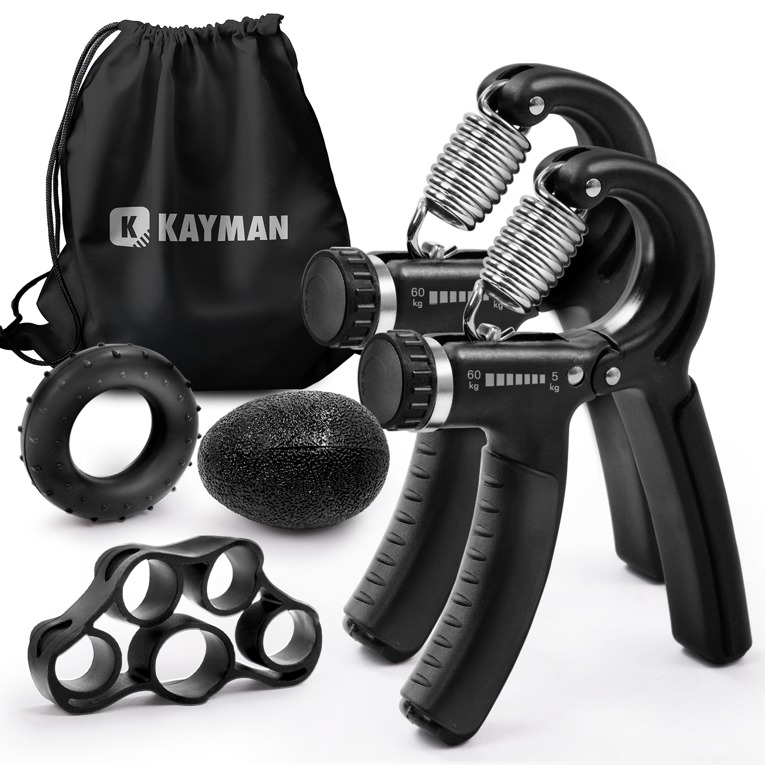 Kayman Grip Strengtheners - Adjustable Resistance Hand Exerciser - Strength Training for Forearm, Wrist & Hand - Durable PP+TPR - Fits All Hand Sizes ( Black )