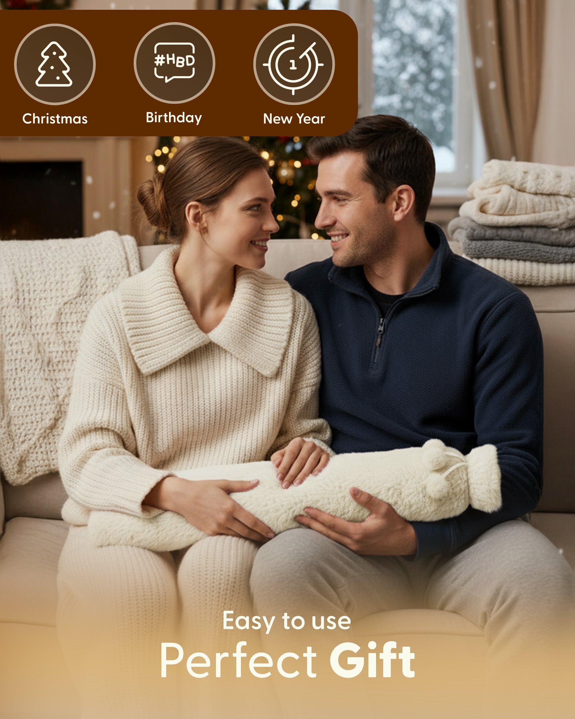 Luxury Hot Water Bottle - Extra Soft Cover, Thermal Rubber Bottle Covered with Premium Faux Fur