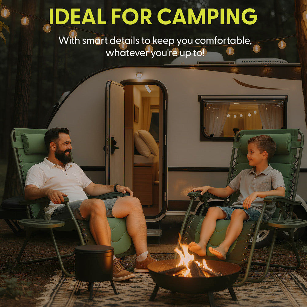 KEPLIN 2 Pack XXL Premium Heavy-Duty Colour Block Zero Gravity Chairs, Adjustable Headrest, Cup & Phone Holder, Foldabl