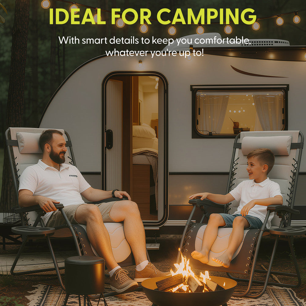 KEPLIN 2 Pack XXL Premium Heavy-Duty Colour Block Zero Gravity Chairs, Adjustable Headrest, Cup & Phone Holder, Foldabl