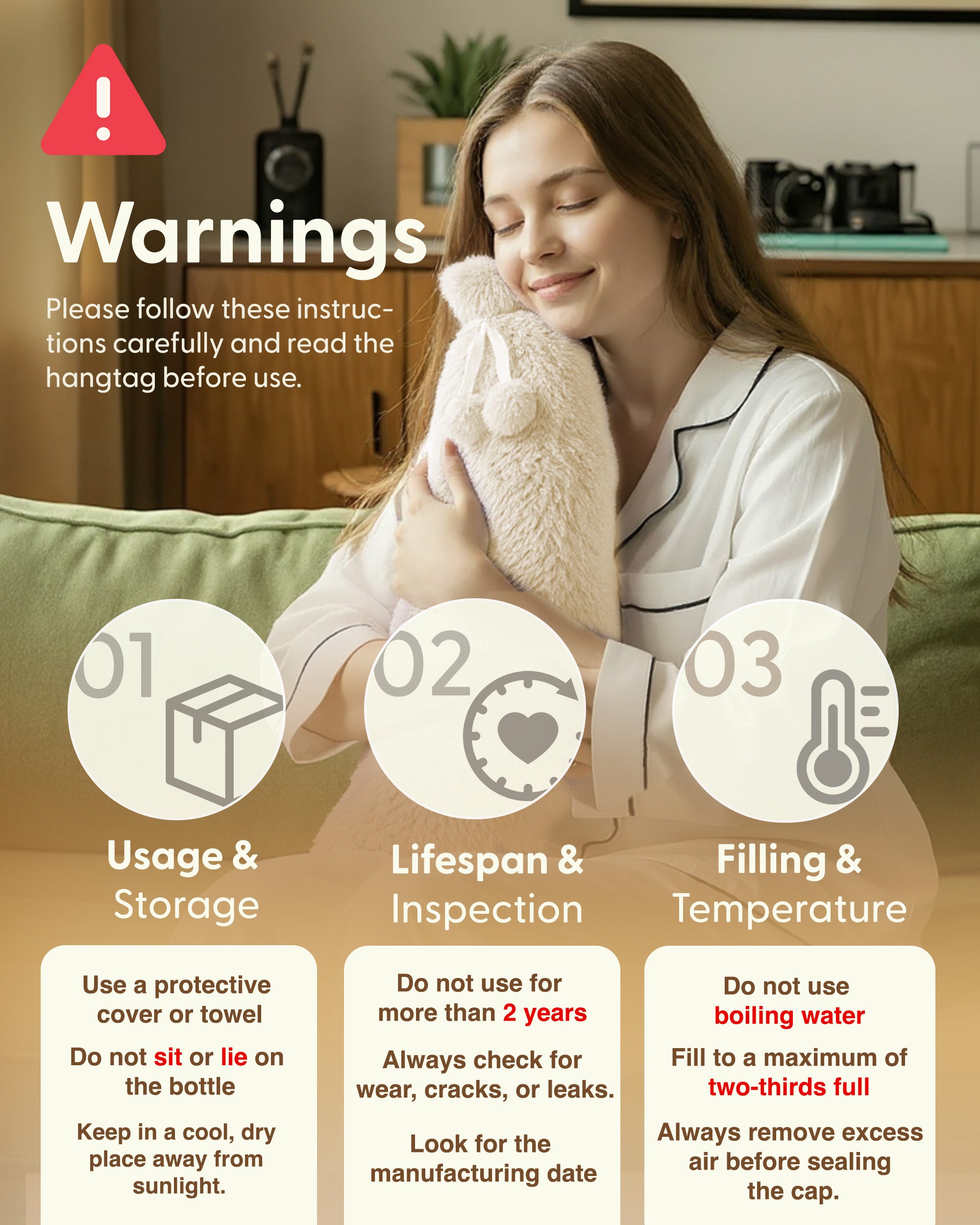 Luxury Hot Water Bottle - Extra Soft Cover, Thermal Rubber Bottle Covered with Premium Faux Fur