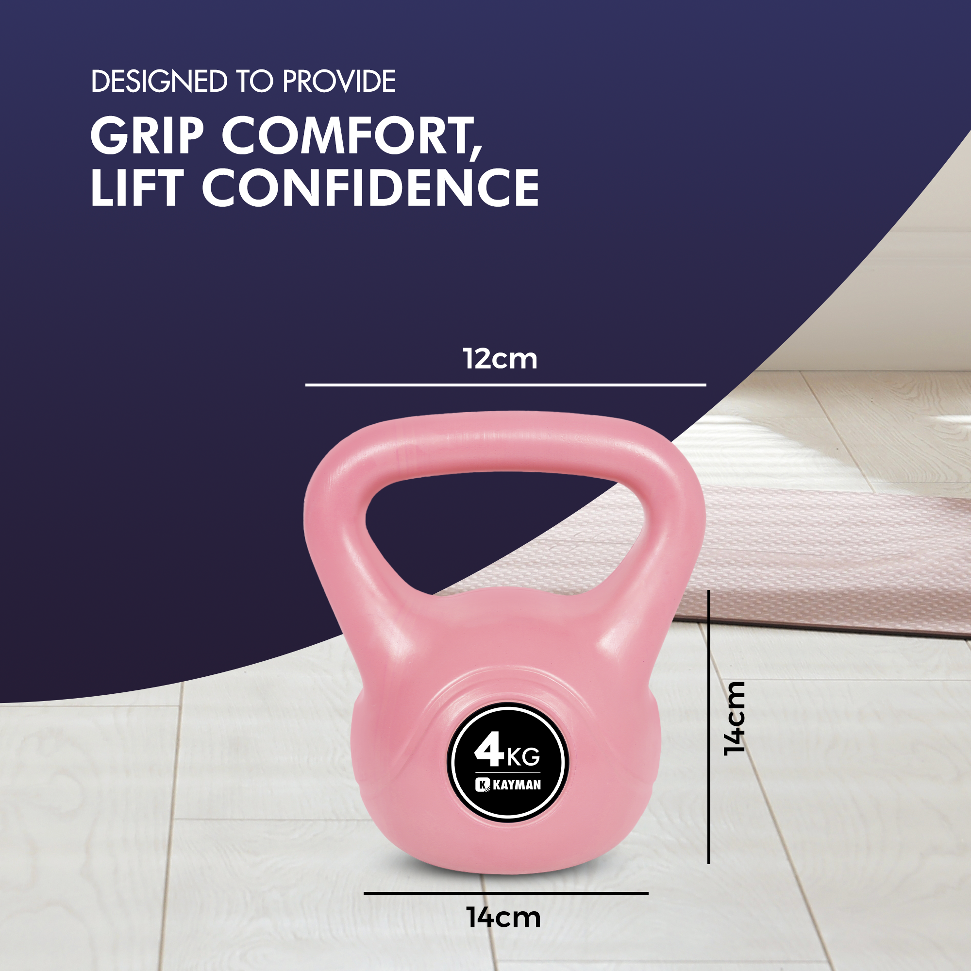 Kayman Kettlebell 4KG, 6KG, 8KG, 12KG, 16KG, 20KG - Ergonomic Handle & Flat Bottom for Stability - Home Gym Weight for Strength Training & Cardio - Versatile Range for Fitness Workouts