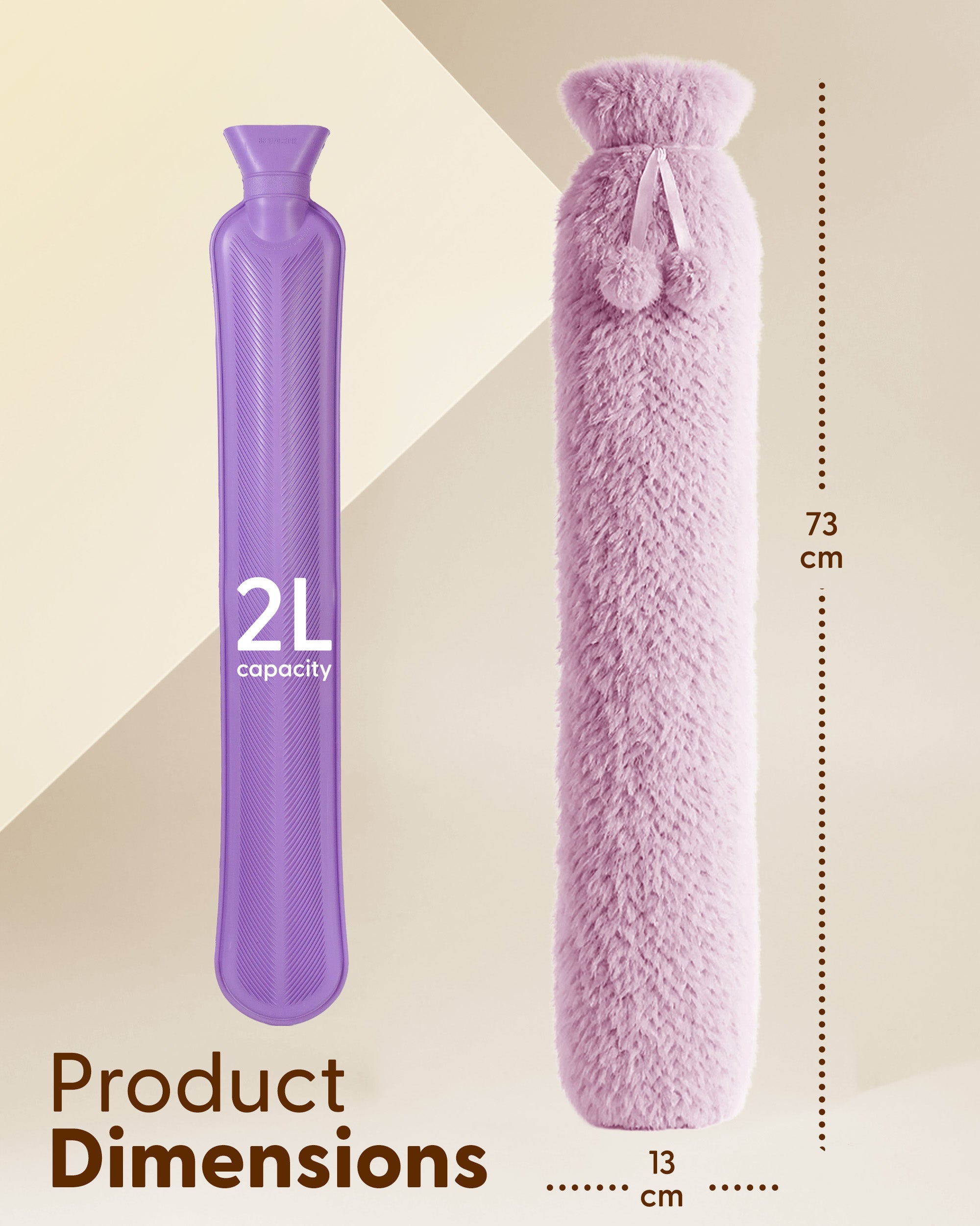Luxury Hot Water Bottle - Extra Soft Cover, Thermal Rubber Bottle Covered with Premium Faux Fur