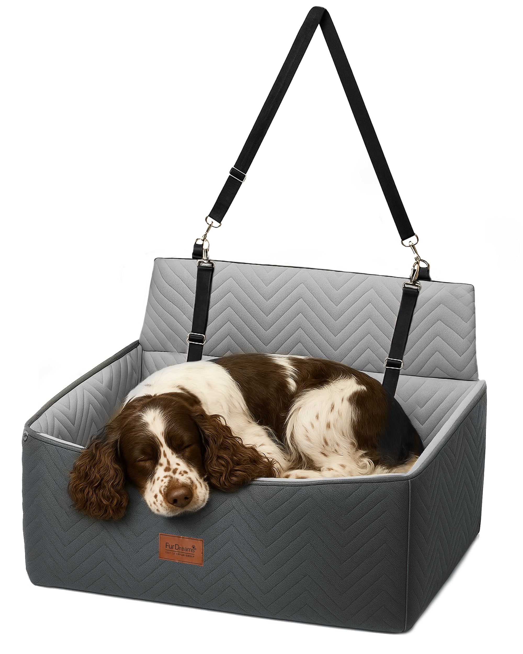 Furdreams XL Dog Car Seat – Plush Travel Bed with 10cm Foam Booster – Fits Dogs Up to 27kg – Non-Slip Base – 74x53x27cm – Converts to Cozy Sofa Bed – Machine Washable Cover